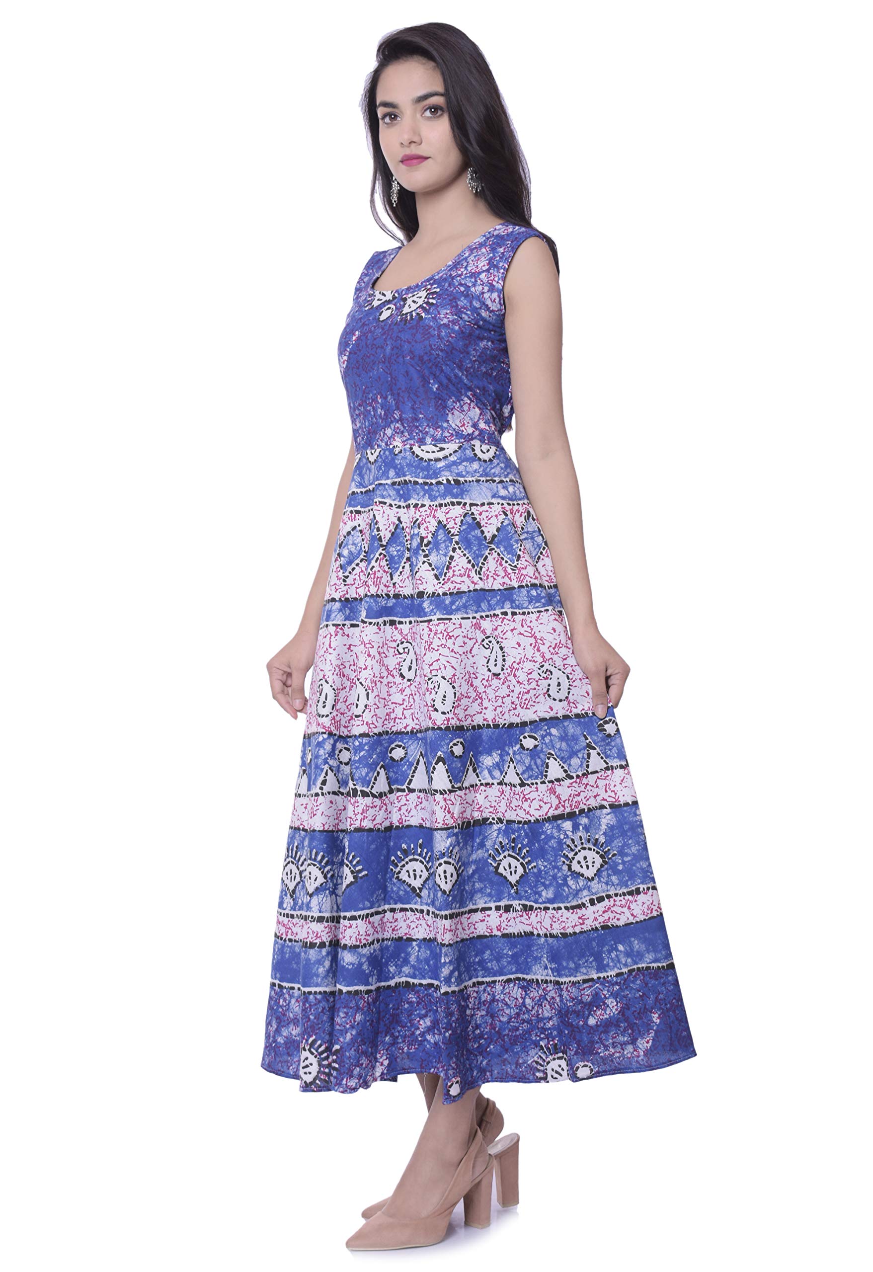 MoniqueBrand Present Latest Trendy Traditional Long Cotton Designer Middi/Frock Dress for Women (Batik Pahad-RB__Free Size__) Royal Blue