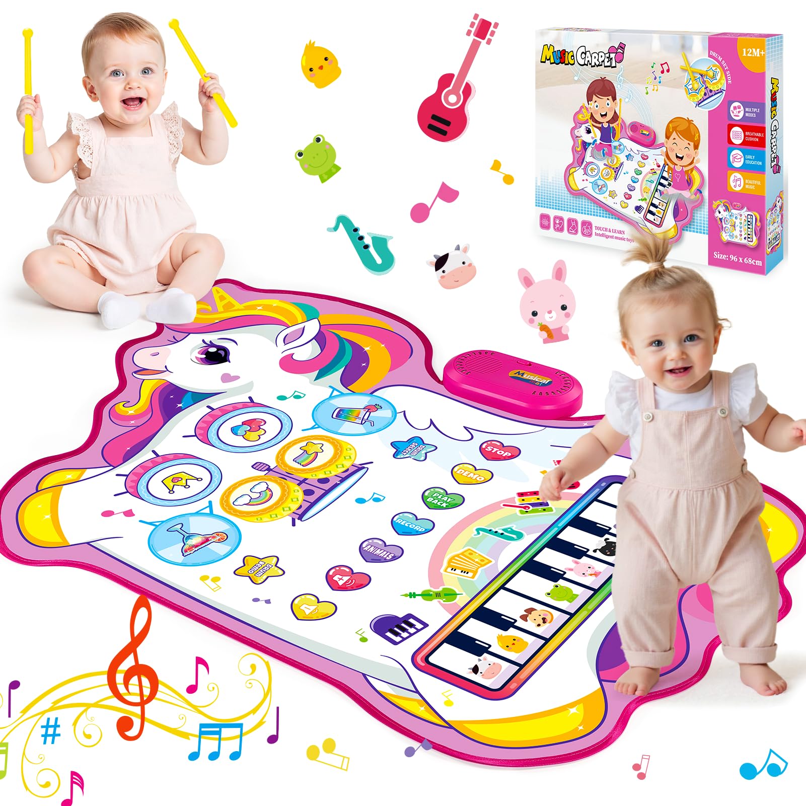 Gralal Unicornio Juguetes Niña 1 Año, Alfombra Musical 3 En 1 con 6 Instrumentos Y Grabación Juguetes Regalo 1 2 Niña Años, Piano Infantil Juegos Juguetes Montessori Educativos Sensoriales Bebe 1 Año