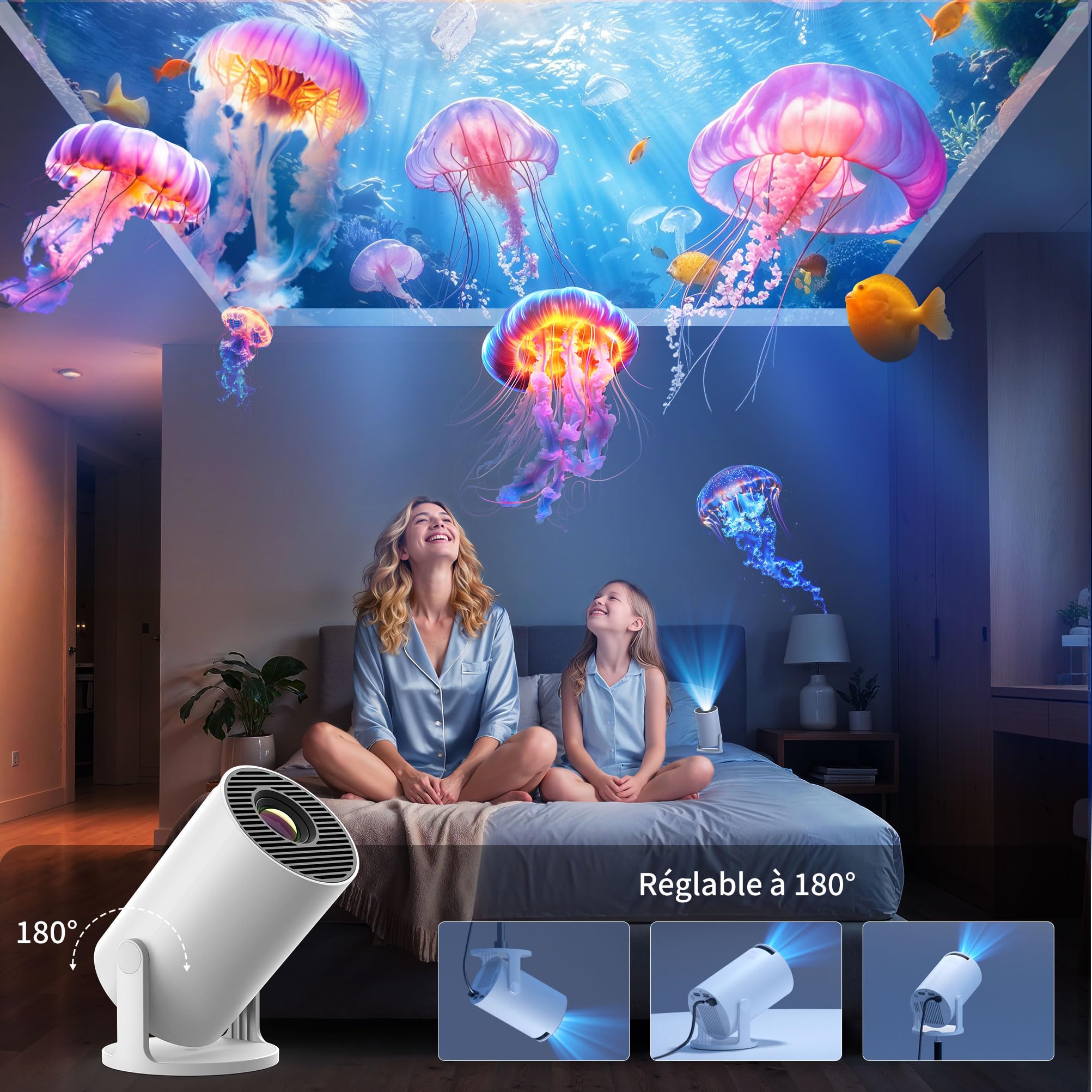 [Apps intégrées & Améliorée 2026] Videoprojecteur 4K, Yoton Reprojecteur avec Wi-Fi 6 et BT 5.4, Supporte 4K 1080P, Auto Keystone, Partage D'écran Mobile sans Fil, Compatible avec HDMI/TV Stick, Blanc
