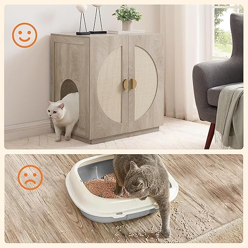 Vista 13 de unipaws – Banco de almacenamiento y orinal para gatos, cubierta de caja de arena con estructura de madera resistente, almacenamiento amplio, fácil