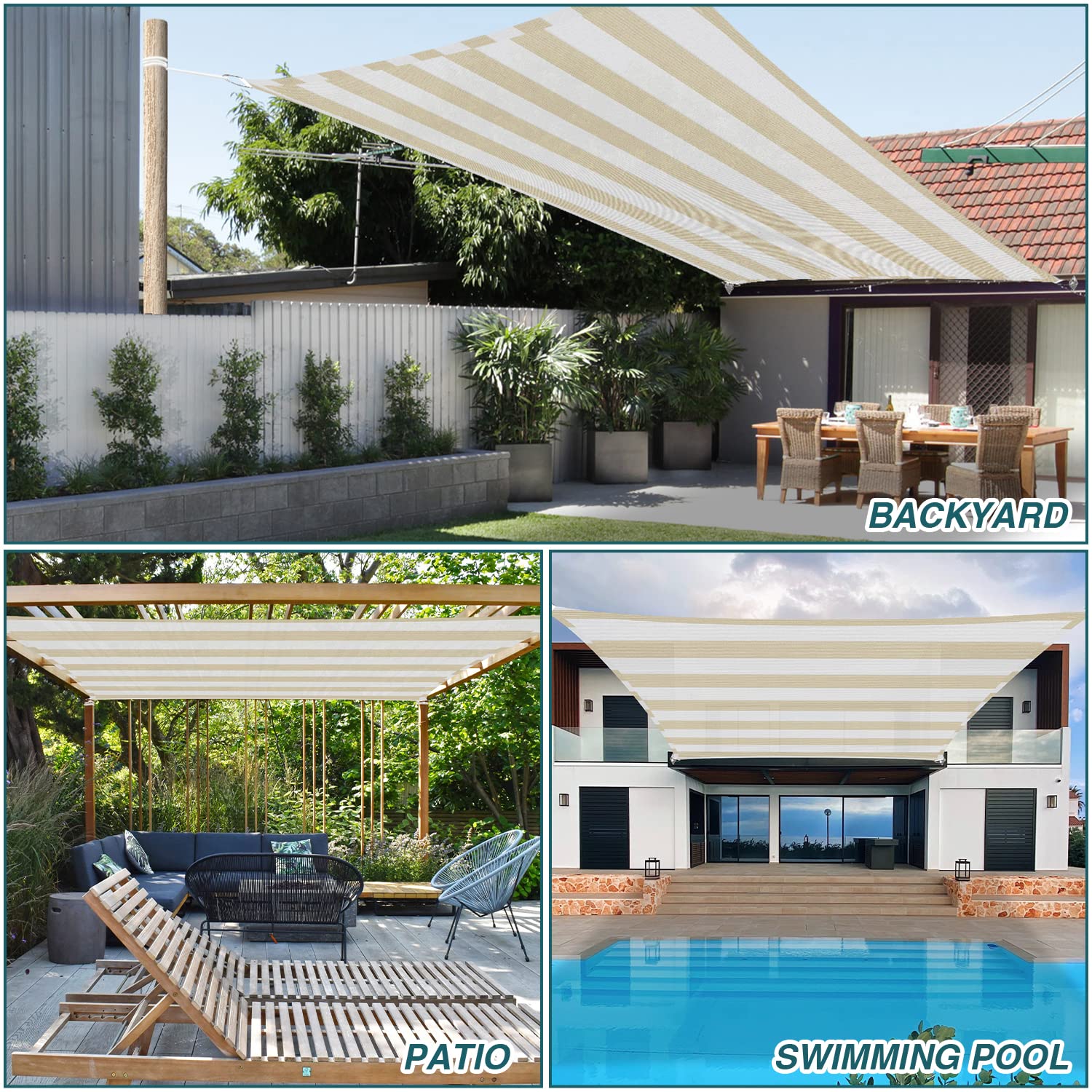 ECOOPTS 4'x5' Sun Shade Sail Rectangle Canopy Cover for Outdoor Patio Pergola Backyard Garden 180GSM HDPE Fabric 95% UV Blockage (Beige white)