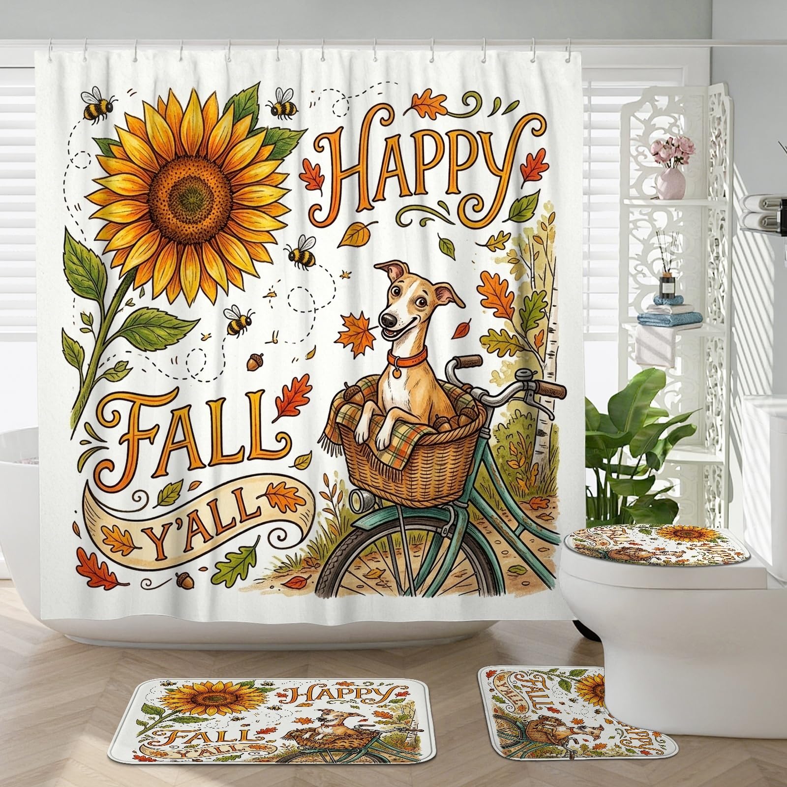 Tapis antidérapants pour abattant de toilettes U 4 pièces design automne