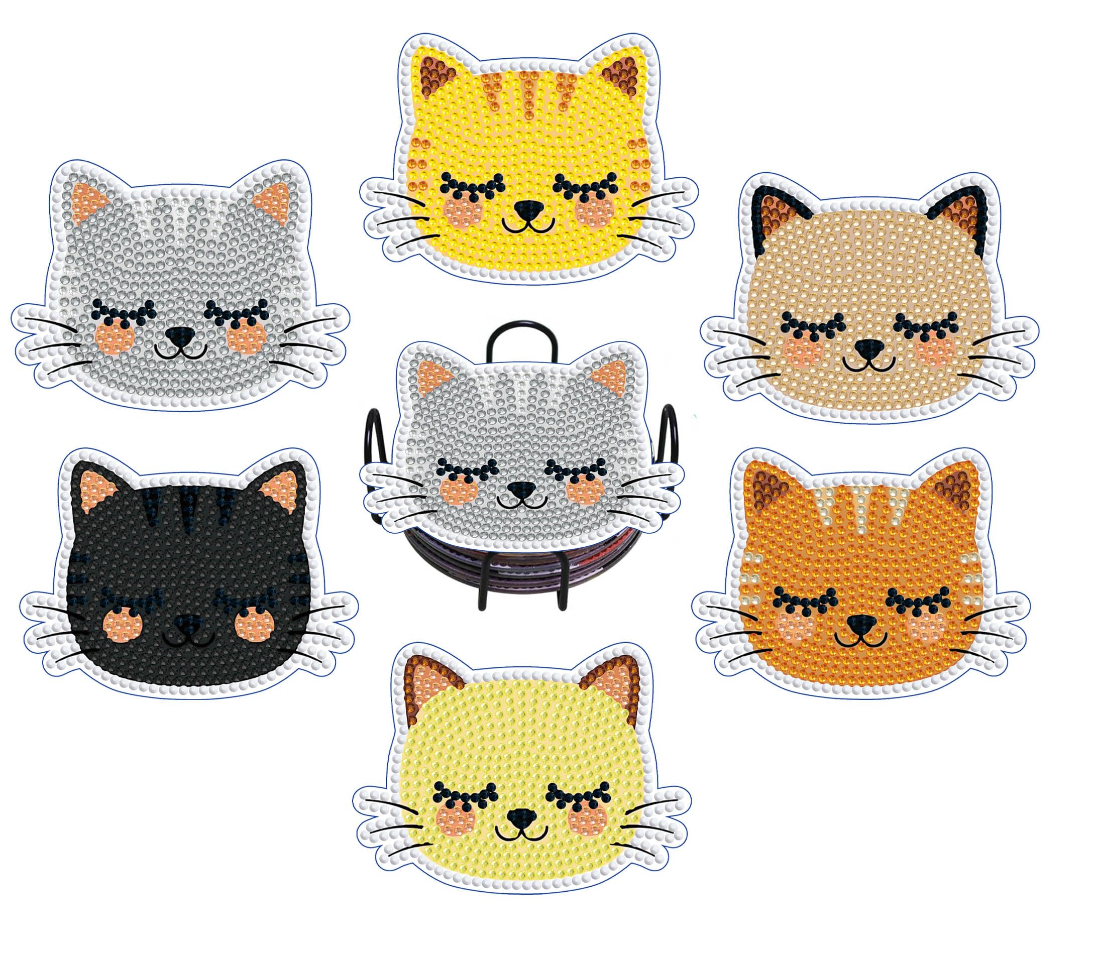 8 PCS Cat Diamond Art Coasters Kits, Diamond Painting Coasters with Holder Set of 8, DIY Drink Coasters Art Crafts Supplies for Adults Cup Mat for