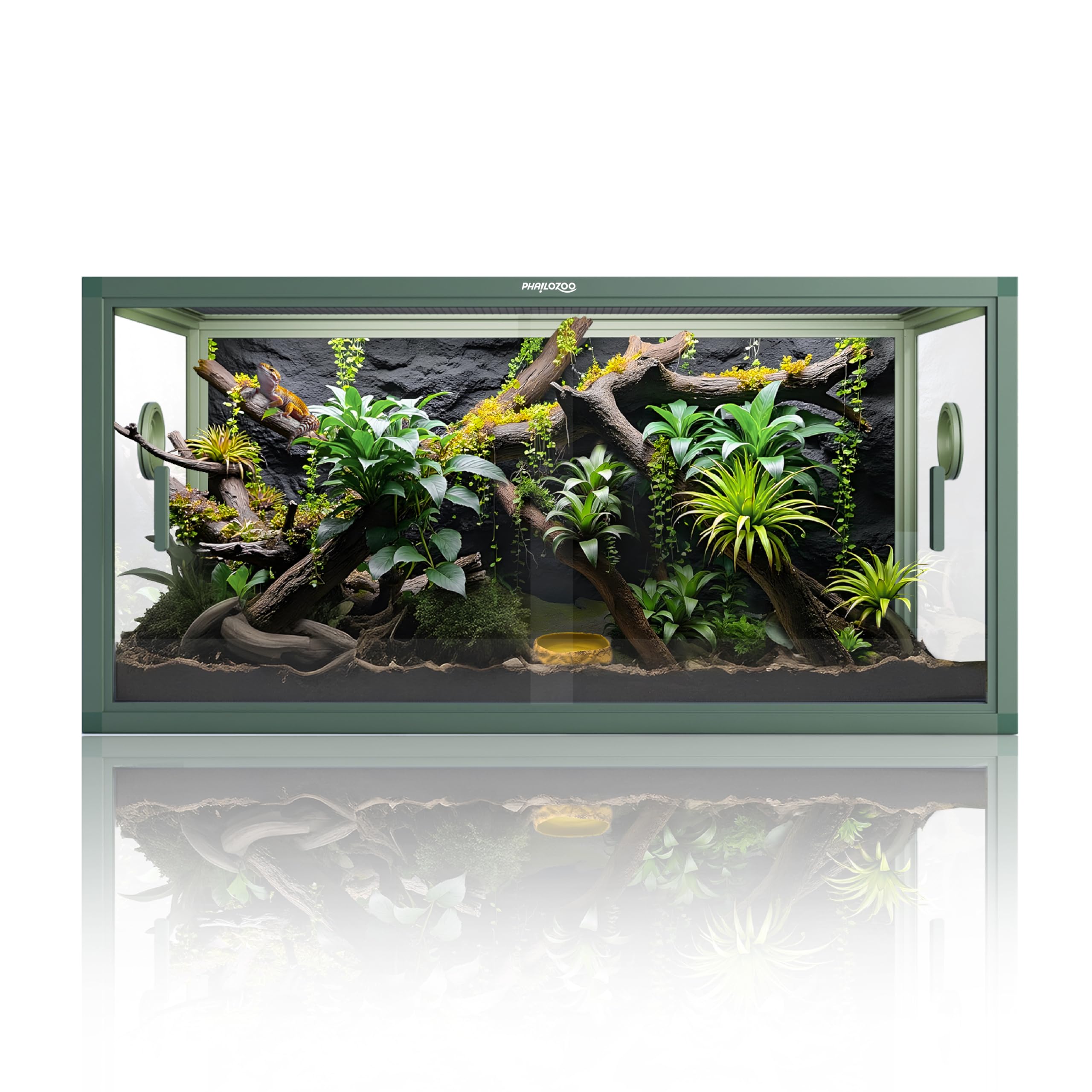 Phailozoo 50 Gallon Reptile Vivarium Front Opening Bearded Dragon Vivarium for Easy Maintenance Snake Enclosure with Top Screen Ventilation & Glass Sliding Door 36''x18''x18''