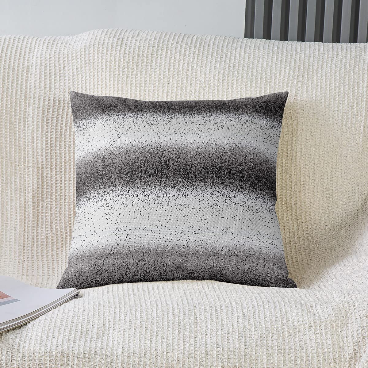 Juego de 4 fundas de cojín cuadradas de rayas grises y blancas degradadas, juego de 4 fundas de almohada geométricas reversibles para decoración, fundas de almohada geométricas, decoración del hogar,