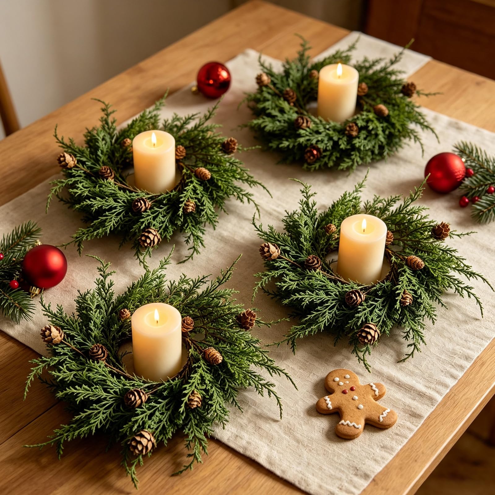 Lot de 6 couronnes de pommes de pin de Noël