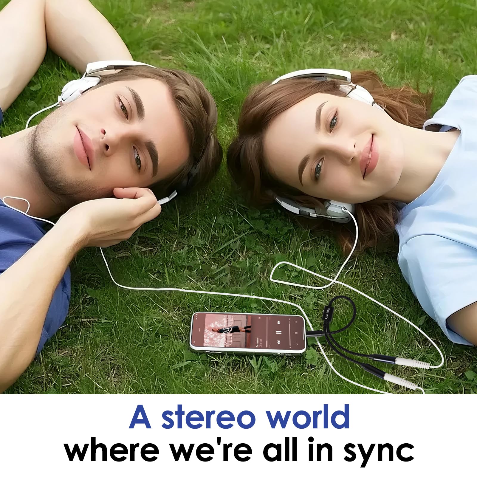 Quelong Headphone Splitter, Dual Headphone Nylon Braided Extension Cable, Hi-Fi Audios Stereo Y Splitter 3.5mm 2 Female 1 Male, Suitable for Phones, PS4, Amplifiers, Smartphones Tablets and More.