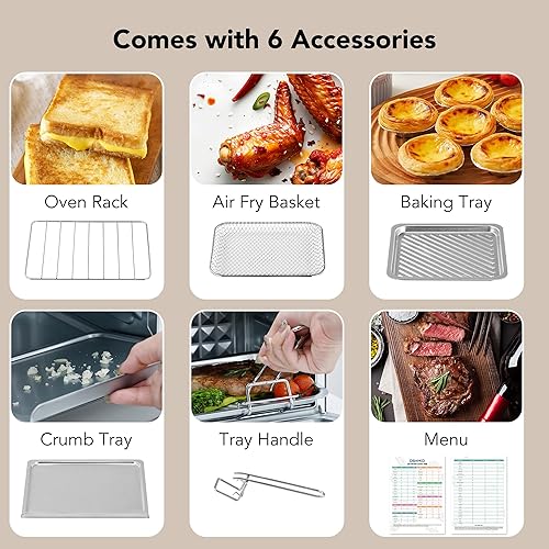 Miniatura 6 de Combo de freidora de aire de horno tostador 5 en 1 de 8.5 cuartos de galón, acero inoxidable, precalentamiento rápido, ideal para espacios pequeños,