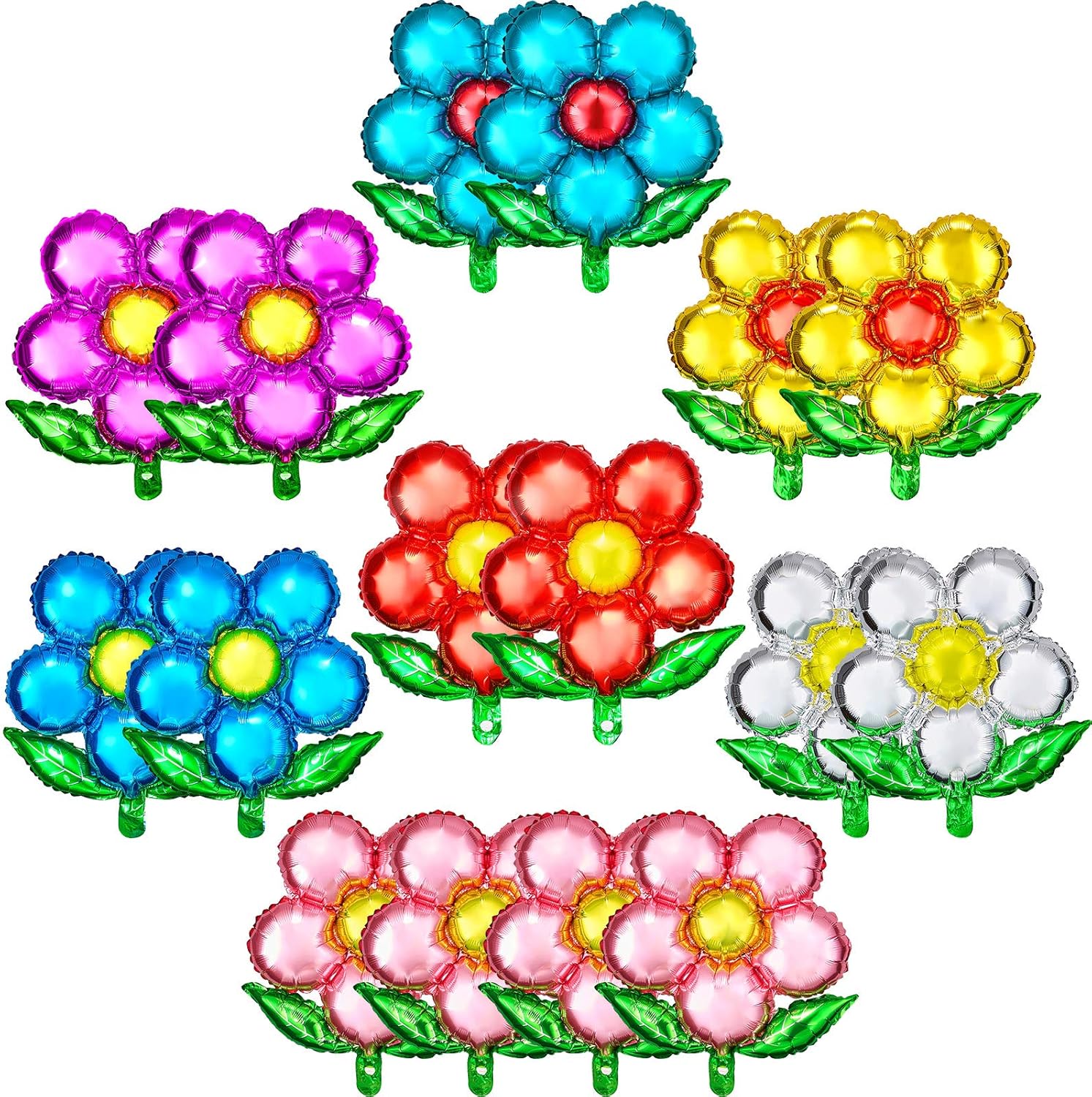 Skylety 16 Pieces Flower Foil Balloons 18 Inch Beautiful Floral Colorful Flower Shaped Balloons for Wedding Birthday Holiday Party Decorations, Random Color, Can't Float (Multicolor)