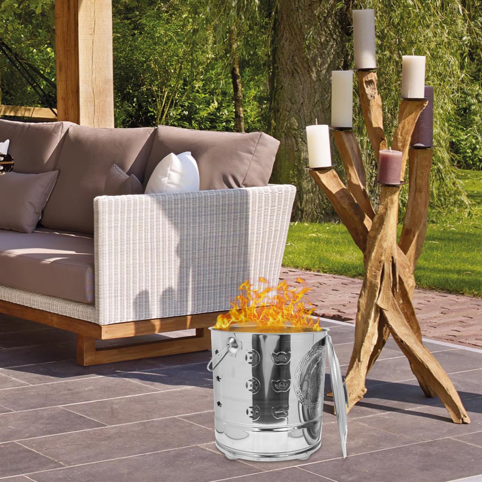 Incinerador de Acero Inoxidable para Quemar Papel Ritual Cubo Portátil con Asas Grandes Resistente y Duradero para Exteriores Jardines y Templos Modelo Pequeño sin Interior
