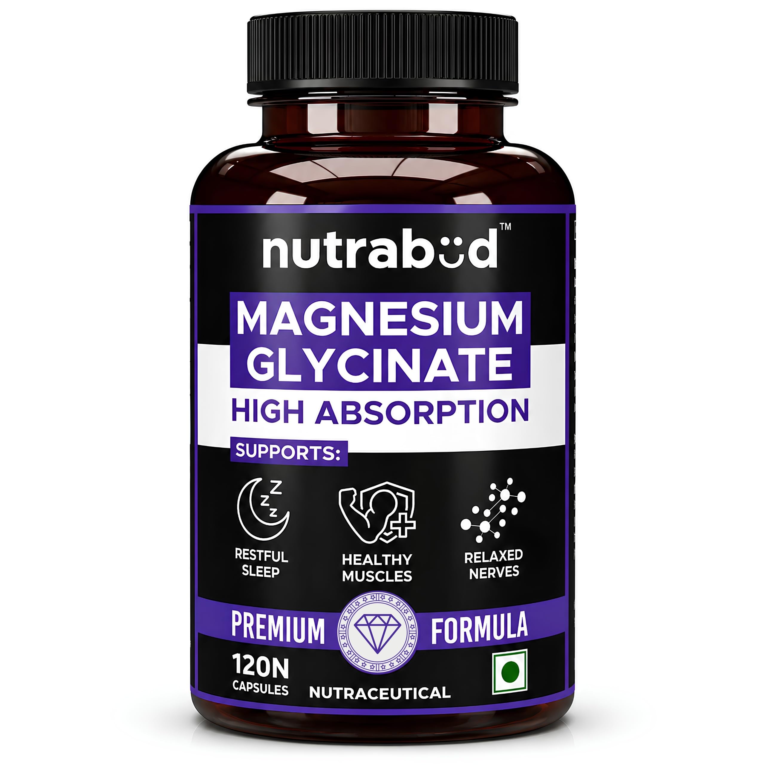 [BRSROBQBO4NWGG36] Nutrabud Magnesium Glycinate Supplement - 120 Vegetable Capsules - 550mg for Men, Women | High Absorption Chelated Form for Healthy Muscles, Nerves & Better Sleep (120 Count (Pack of 1))