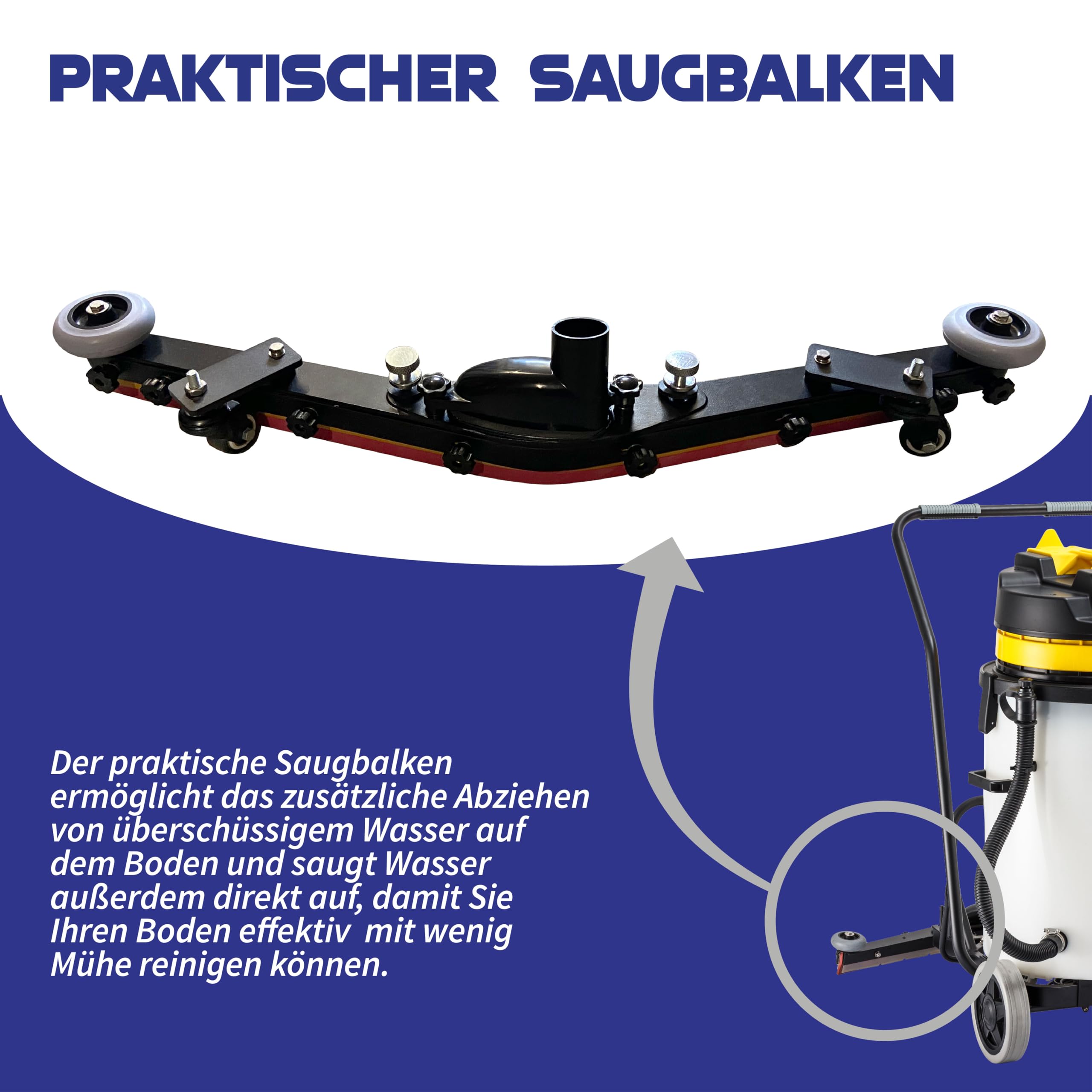 Nass und Trockensauger HL 60SB – Industriesauger, leistungsstarkes Saugsystem mit 2x1000W Motoren, 60L Fassungsvermögen, Schlauch & Wassersaugdüse - Reinigungsmaschine Boden