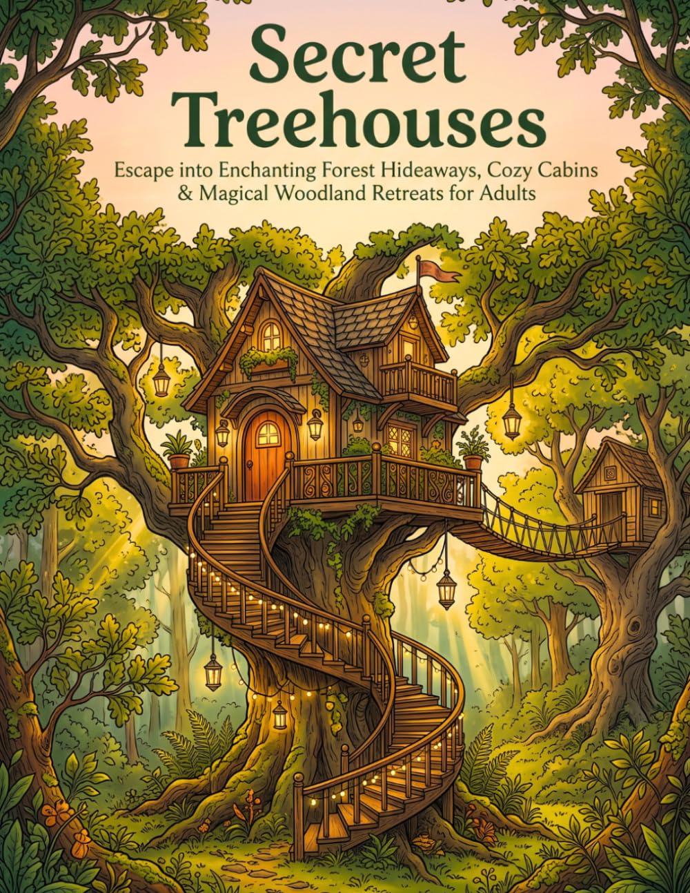 Secret Treehouses Coloring Book: Escape into Enchanting Forest Hideaways, Cozy Cabins and Magical Woodland Retreats for Adults