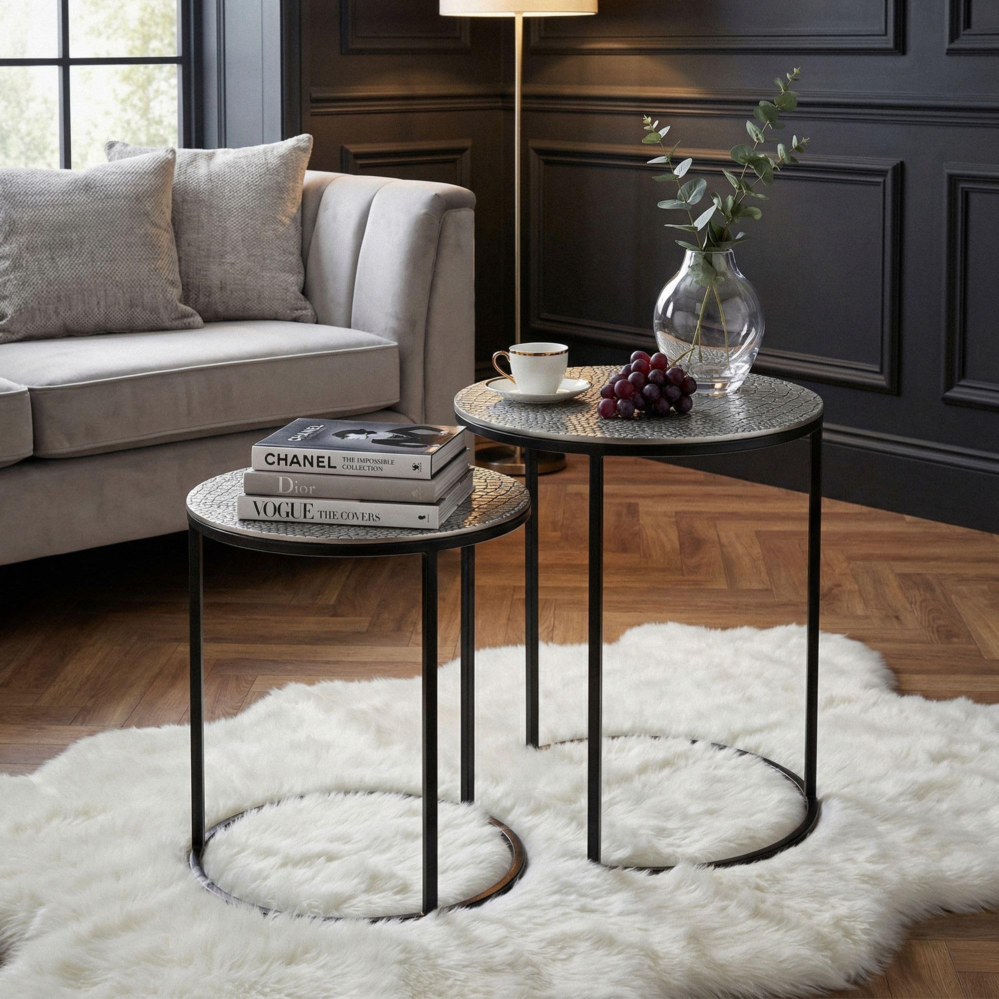 FineBuy Tables Gigognes Métal Lot de 2 Rond Argenté, Table d'appoint