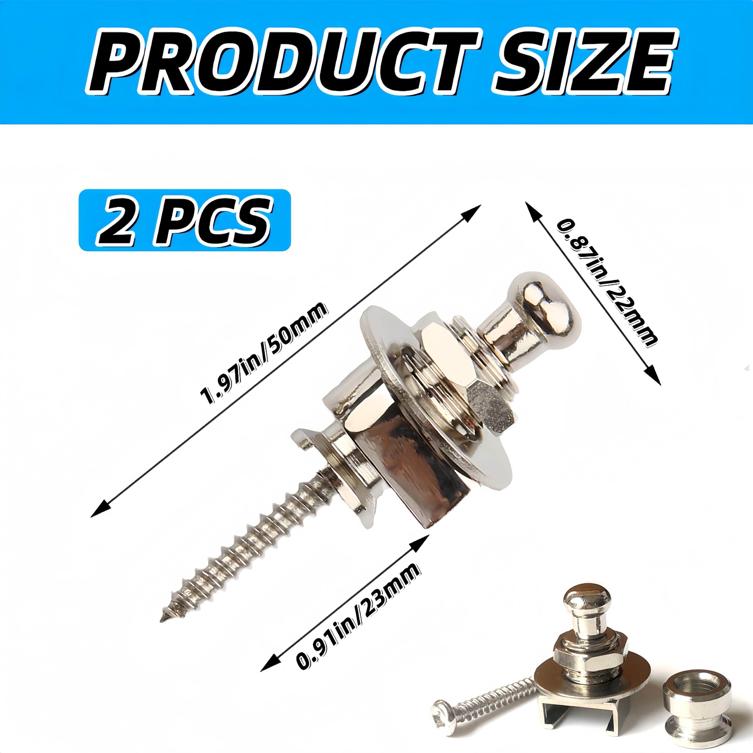 2 PCS Quick Release Straplocks Non-Slip Guitar Metal Strap Lock and Button Set Robust Strap Lock Replacement for Acoustic Electric Bass Guitar Ukulele Replacement - Image 2