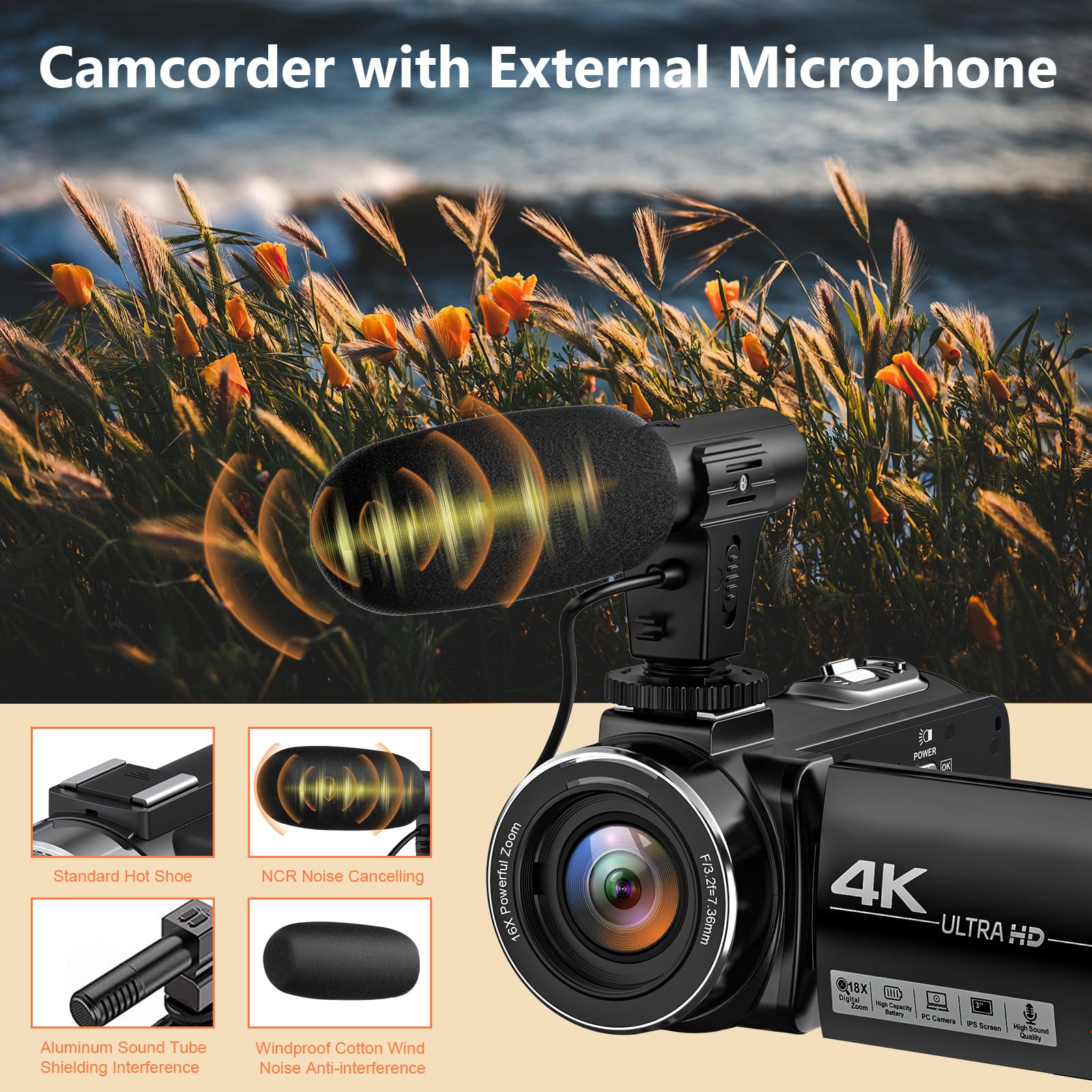 Amazon | DINGETU Camcorder Video Camera 4K Ultra HD 44MP Vlogging