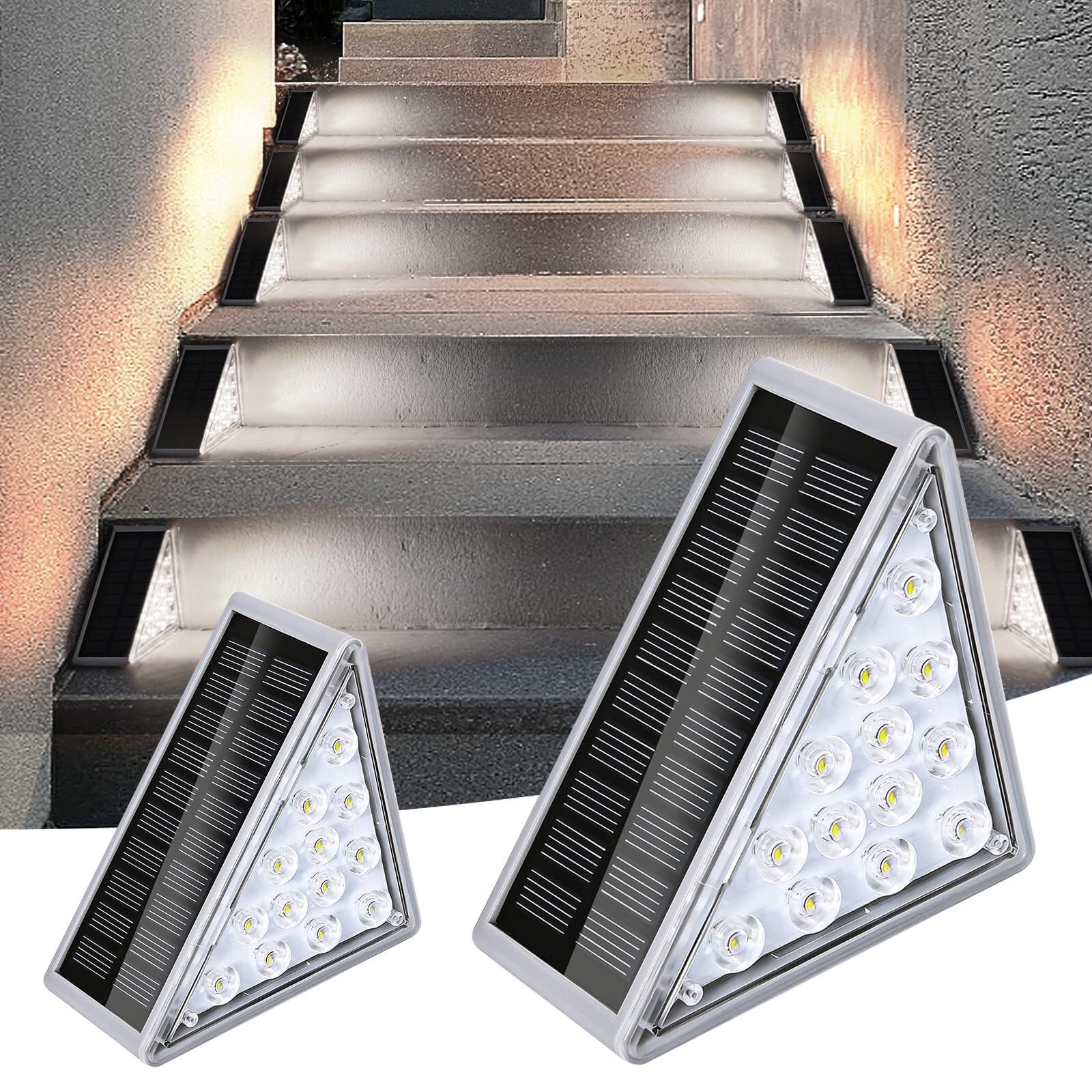 KINKAI 14 Luci Solari Per Gradini Esterni A LED, Forma Triangolare, Luce Calda, Impermeabili, Facili Da Installare, Per Scale E Percorsi Giardino