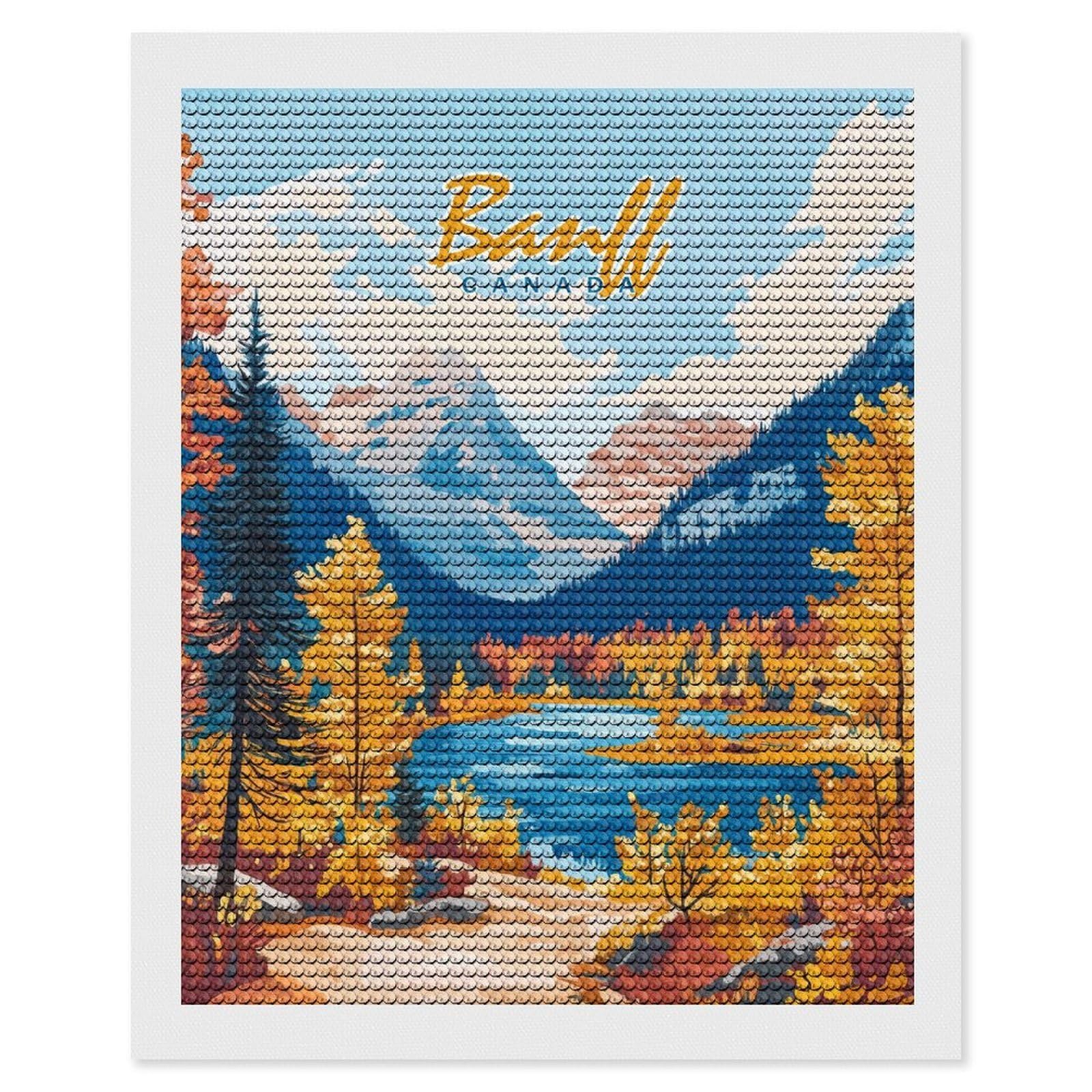 Junmoney Banff National Park Landscape DIY Diamond Art Canvas Kit 16"x20", Farmhouse Decor, Vintage Style Decor, Handmade Wall Decor, Canvas Picture