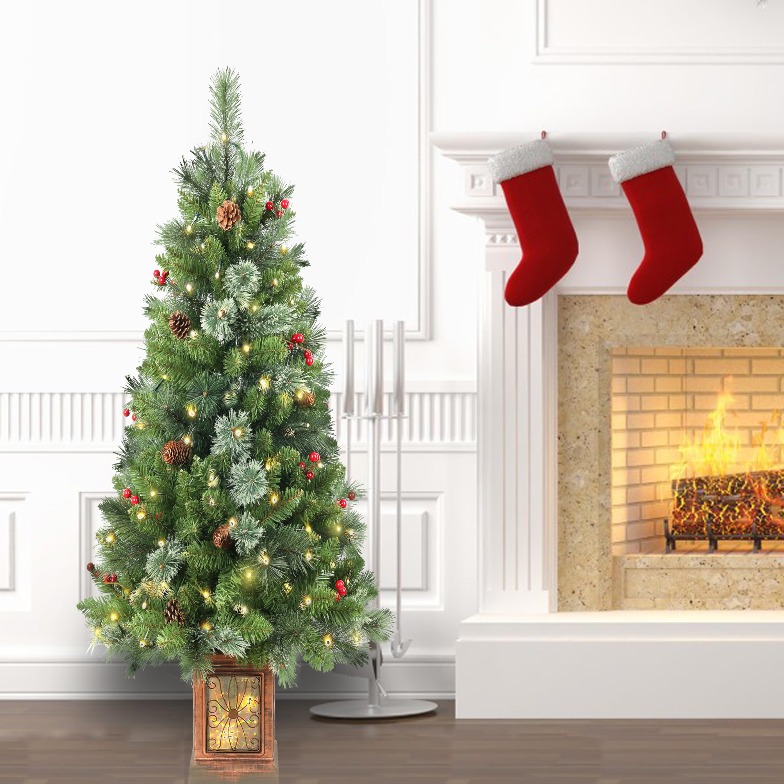 Árbol De Navidad Artificial Preiluminado De 4 Pies, árbol De Navidad De Escritorio Enchufable Con 70 Luces, 210 Puntas De Rama, Mini Decoración De árbol De Navidad Para Interiores Y Exteriores