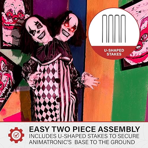 Miniatura 54 de Haunted Hill Farm Payaso parlante aterrador de tamaño real con luces y sonidos activados por el tacto, funciona con pilas, decoración