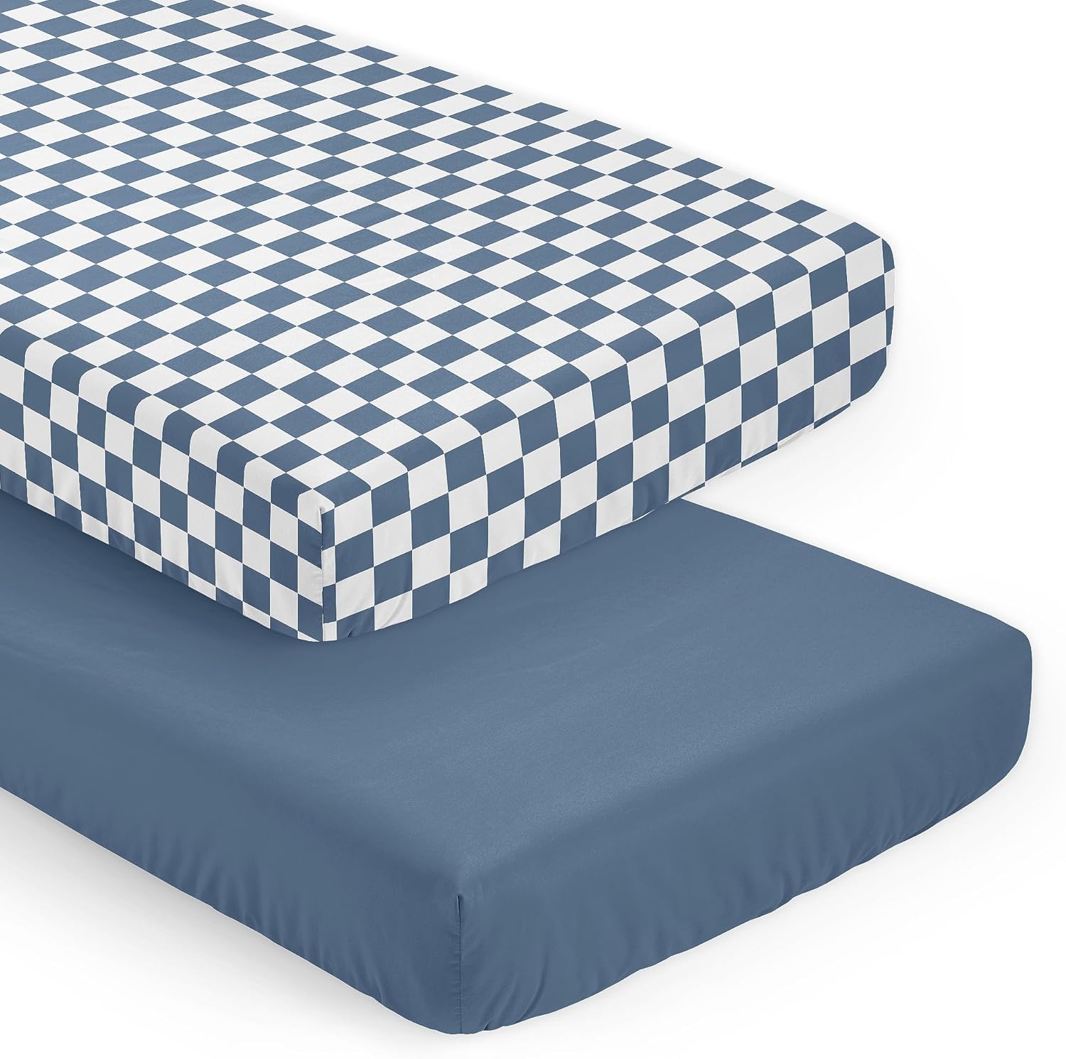 Sweet Jojo Designs 2-Piece Baby Crib Sheets Set (Blue Gingham Checkered Plaid) for Boys, Infant Nursery, Toddler Room - Fitted, Standard Size (Solid Color Steel & Vintage, Classic Checkerboard, Retro)