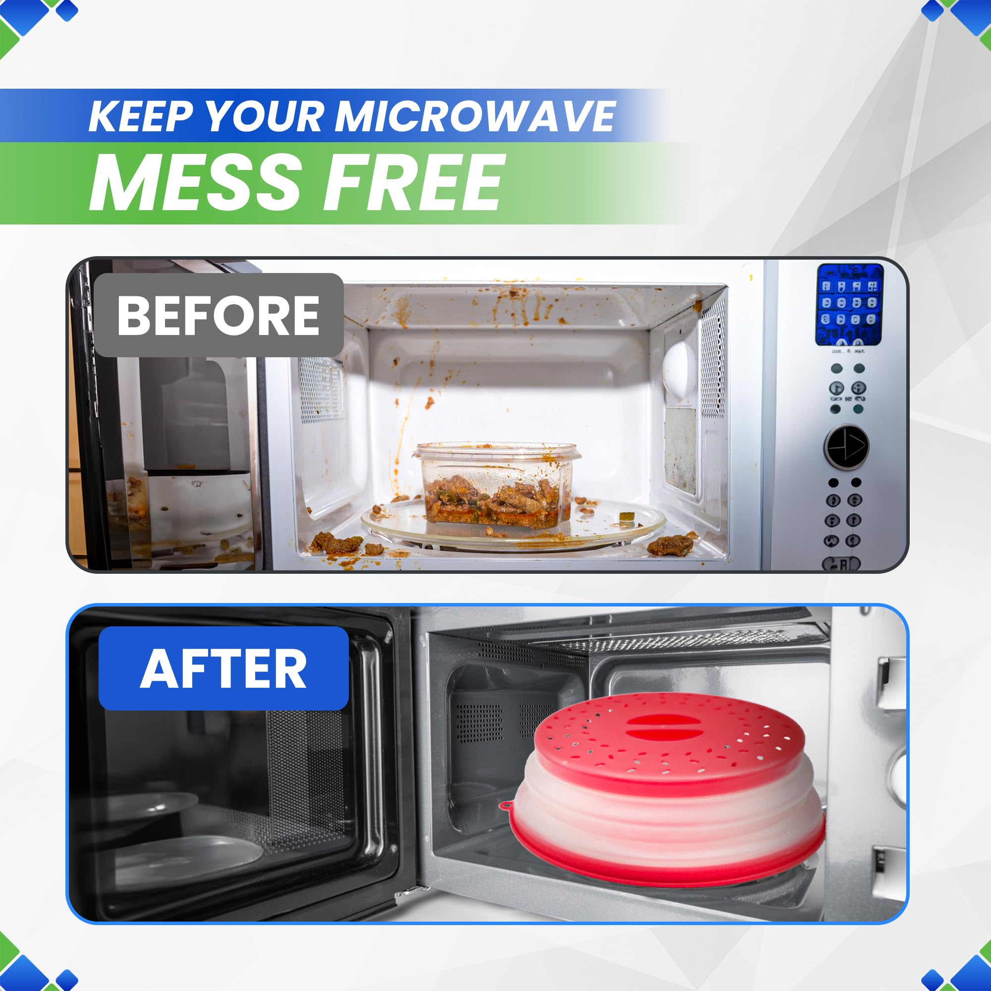 Cubierta de salpicaduras de microondas de 10.5 pulgadas, cubierta plegable de silicona para salpicaduras de alimentos, cubre el plato y el plato, tapa duradera para alimentos para microondas con