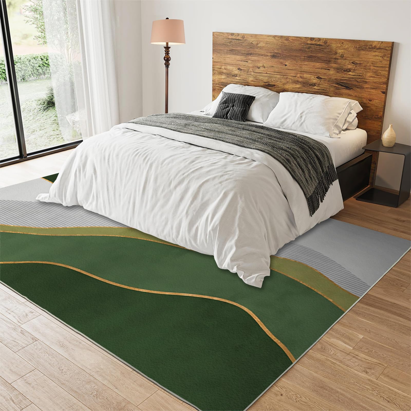 3D geschwungene Wellenlinien Grün Smaragd Türkis Bereich Teppich Weich & Leicht zu Reinigen Teppich für Schlafzimmer, Büro, Familie & Haustiere - 140 x 200 cm Abstraktes Design