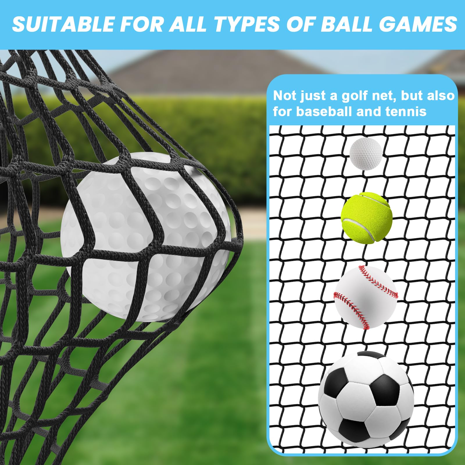 aikeec Golf Practice Hitting Net: 10 x10x 10 Ft with 5-Layer Reinforced Polyester Mesh, Roped Edges - Driving Range for Indoor/Outdoor Use, Garage Backyard, Golf Simulator (Frame Not Included)