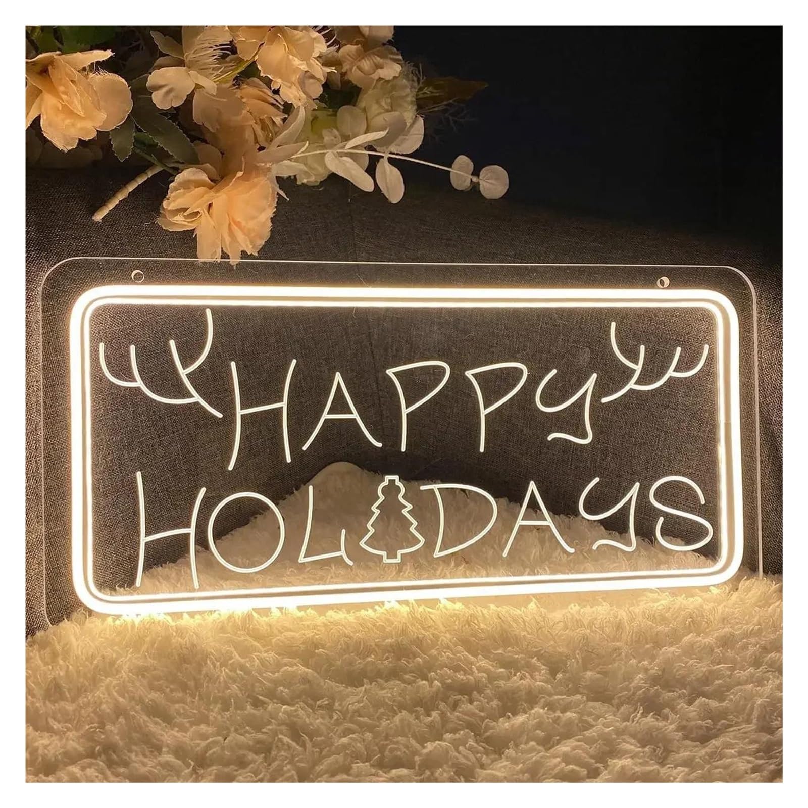 SHOUXI Sign Lamp Happy Holiday Neon Sign for Wall Decor House Living Room Balcony Party Bedroom Wedding 40x20cm