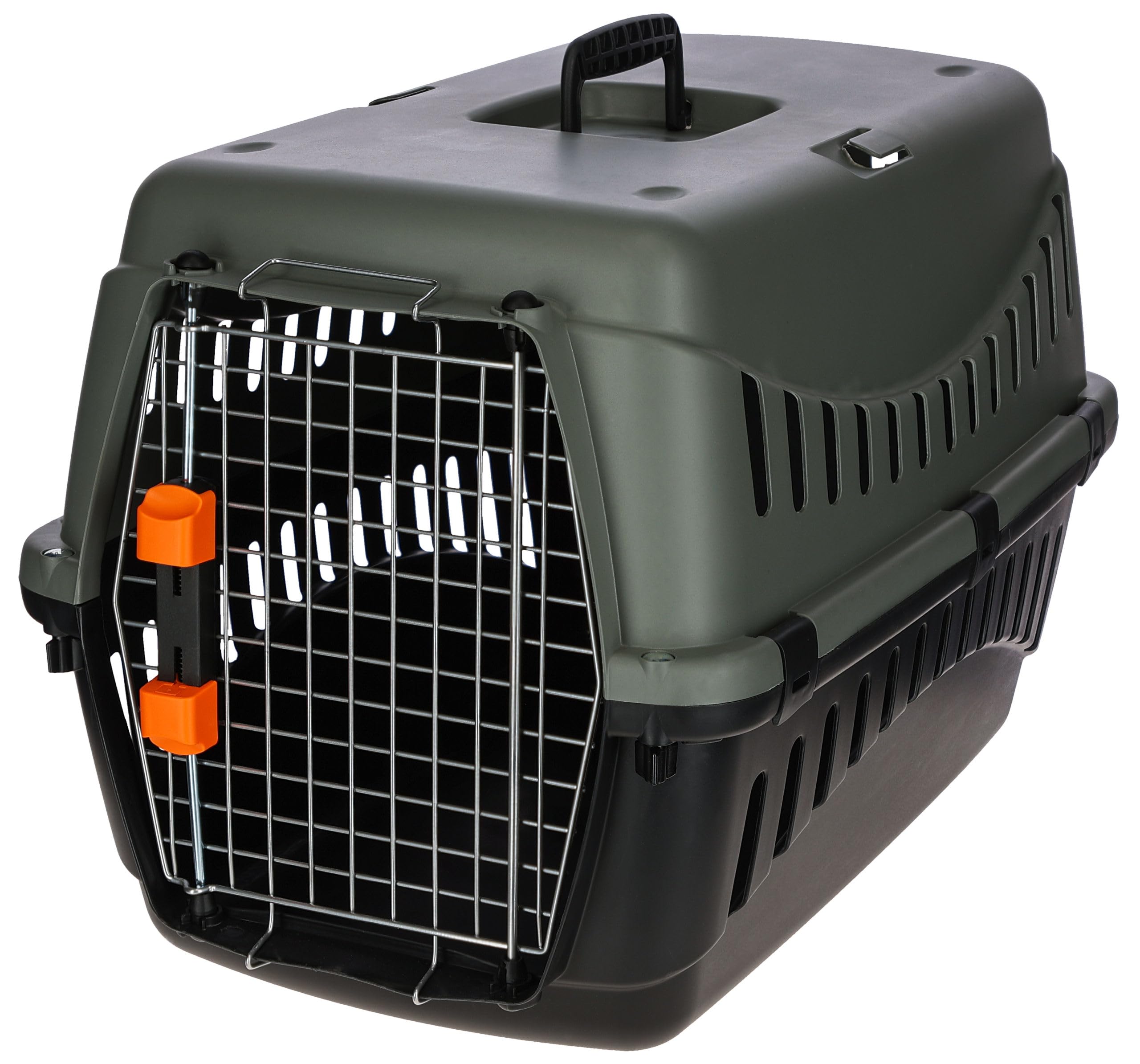 Kerbl Pet Caja de Transporte Eco, Perros, Gatos, Antracita/Gris Verdoso, 60x40x38,5 cm, plástico, 5-15 kg, Apta para Viajes en avión, con Puerta metálica