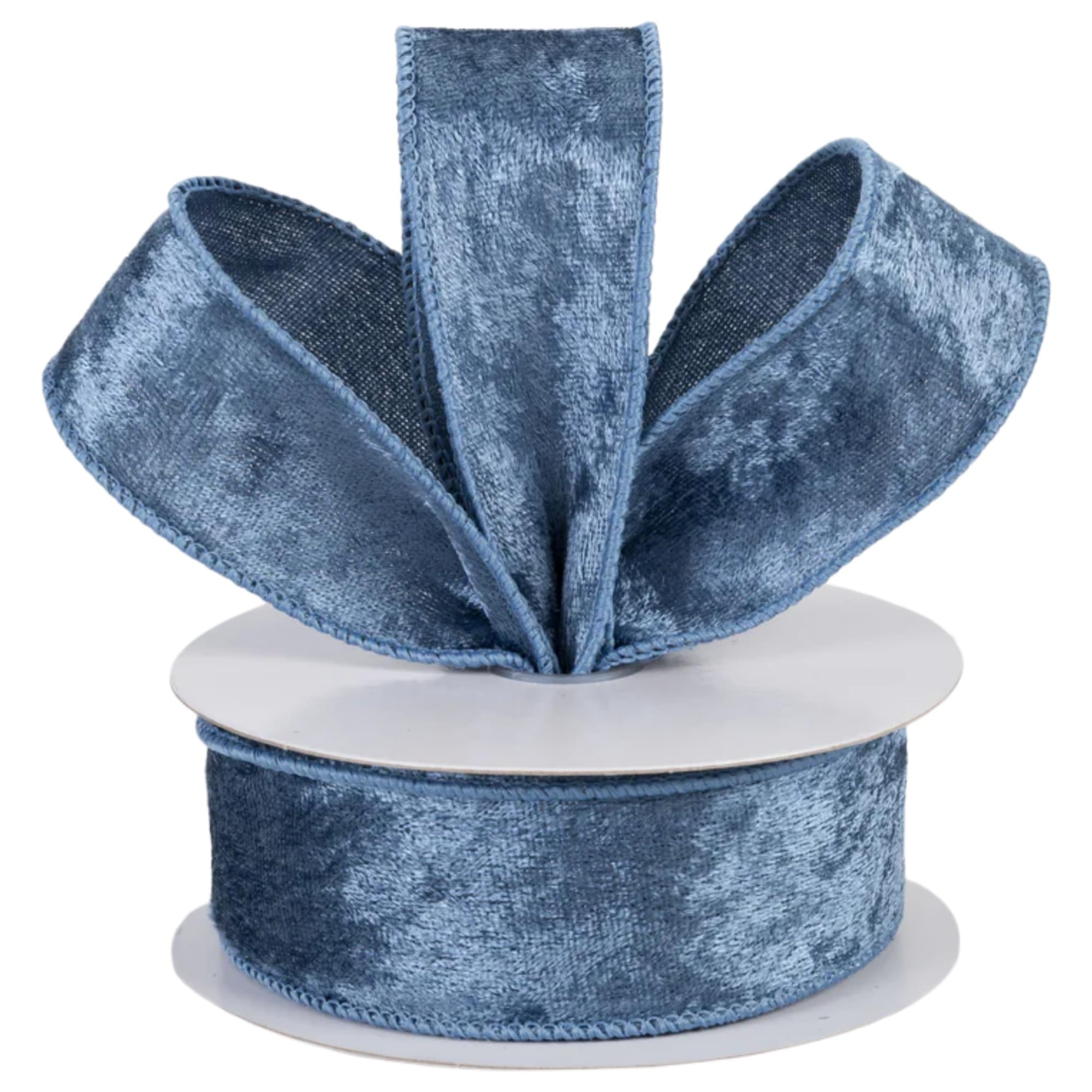 Meseey 1.5 Inch Dusty Blue Crushed Velvet with Satin Wired Ribbon 10 Yards for Wreaths Gift Wrapping Bows Crafts Decor