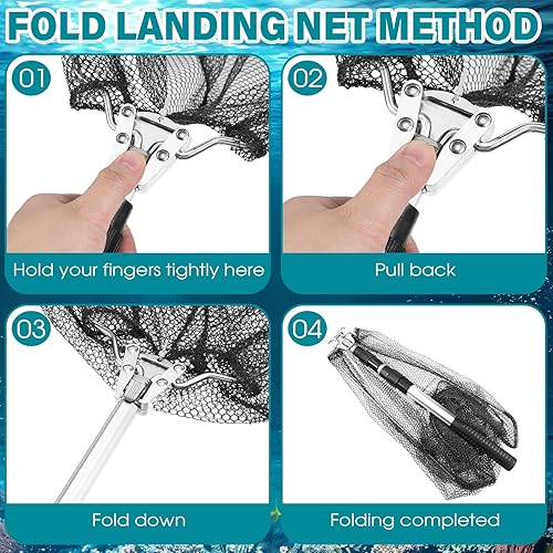 Miniatura 4 de Windyun Red de pesca plegable, 3 unidades, red de aterrizaje de pesca con mango telescópico, trampa de cangrejo plegable, trampa de cebo de pesca