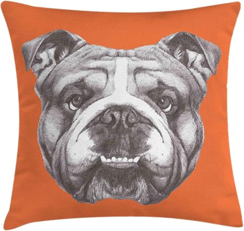Ambesonne Funda de cojín para perro, retrato dibujado a mano de bulldog inglés cachorro retro animal divertido mascota fresca, funda de almohada