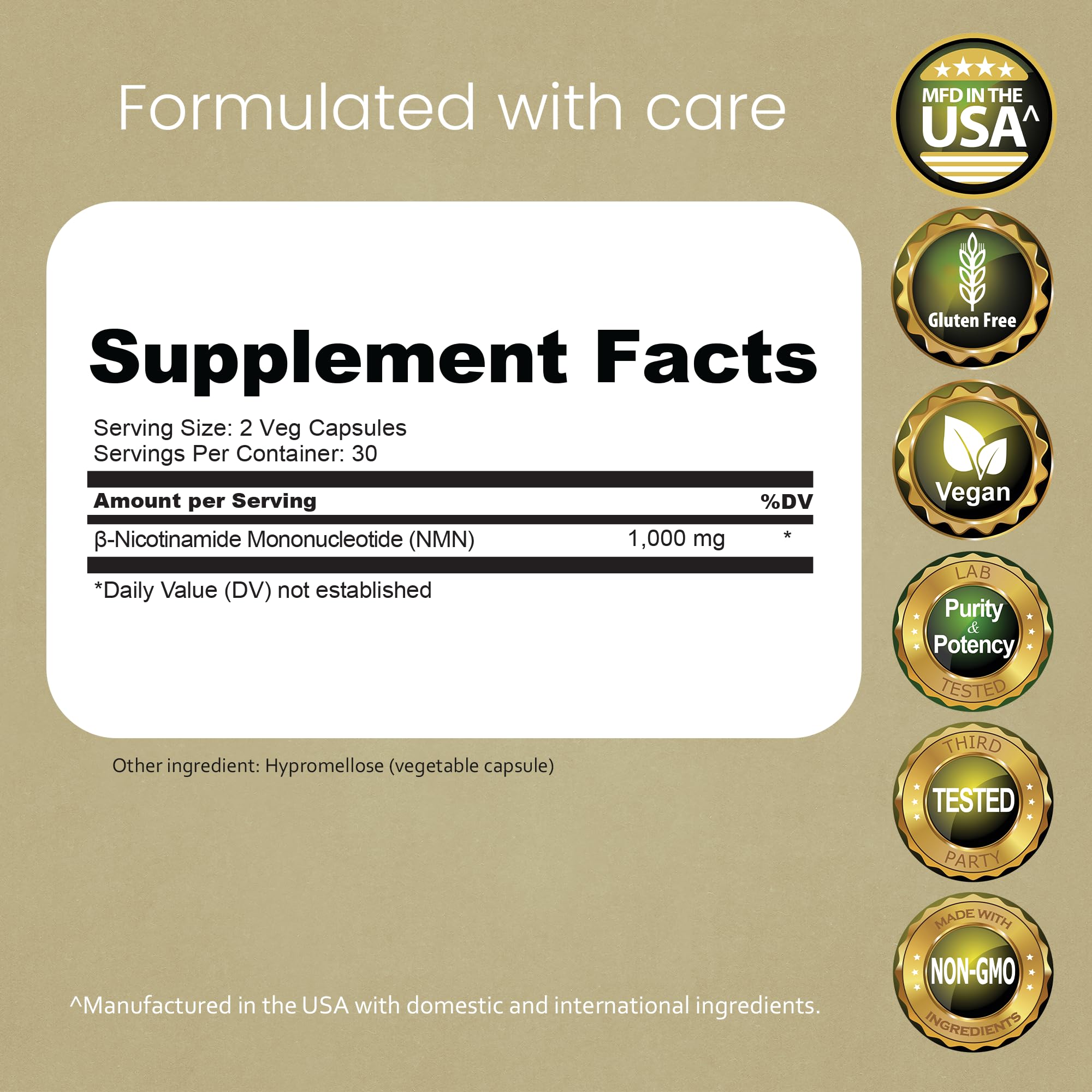 NaturaLife Labs NMN 1000 mg per Serving – Nicotinamide Mononucleotide 99% Pure – 60 Veg Capsules – Non-GMO – Gluten Free – Vegan — Amazon image 2