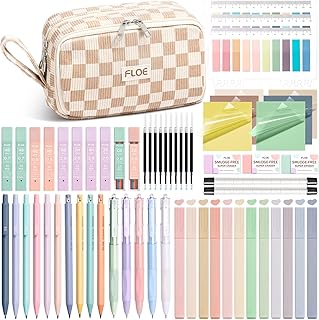 62PCS Aesthetic School Supplies Cute Back to School Supplies Stationary Set | College Preppy Essentials Kit with Large Pencil Pouch Case, Pastel Highlighters Gel Pens Mechanical Pencils for Student Girls