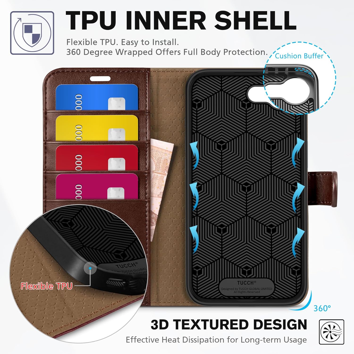 TUCCH Case Wallet for iPhone 17e 16e, Magnetic PU Leather Kickstand Flip Folio Cover with RFID Blocking 4 Card Slot Shockproof TPU Interior Shell Compatible with iPhone 17e/16e 6.1", Chocolate Brown