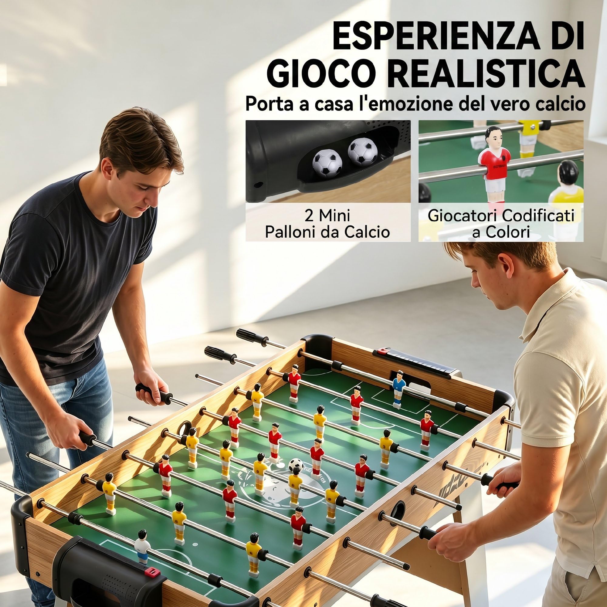 SPORTNOW Calcio Balilla, Biliardino da Casa con 22 Giocatori, 8 Aste, 2 Palline, Segnapunti, Maniglie Antiscivolo, Calcetto Balilla per Famiglia Adulti per Scuola Feste, 109x77x72 cm, Rovere