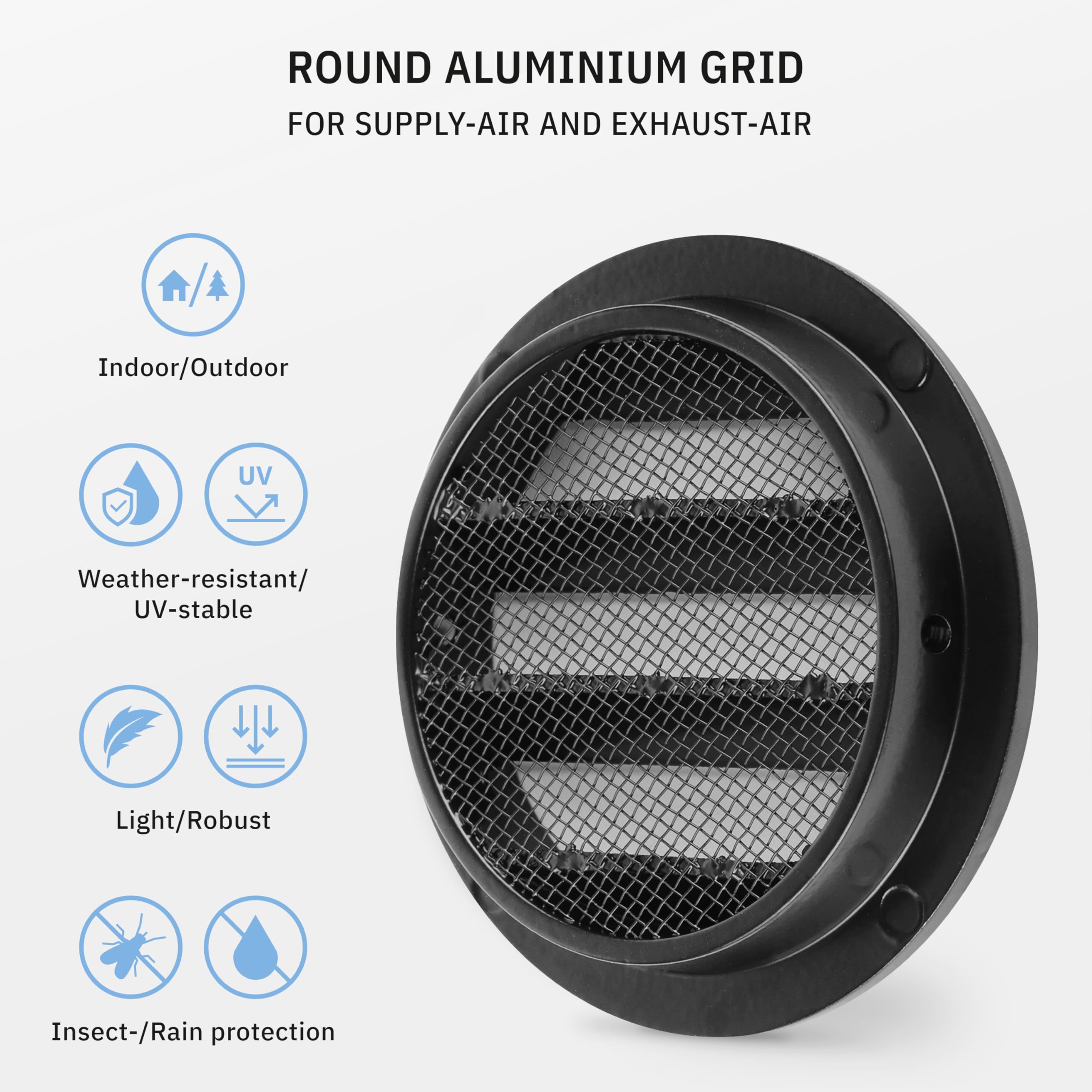 calimaero® WSGB Grille Aeration Ronde 80mm Avec Moustiquaire Alu, Intérieur Fonte d'aluminium, Grille Ventilation Exterieur pour Camping-cars, Garage, Stable aux UV, Antirouille - 3