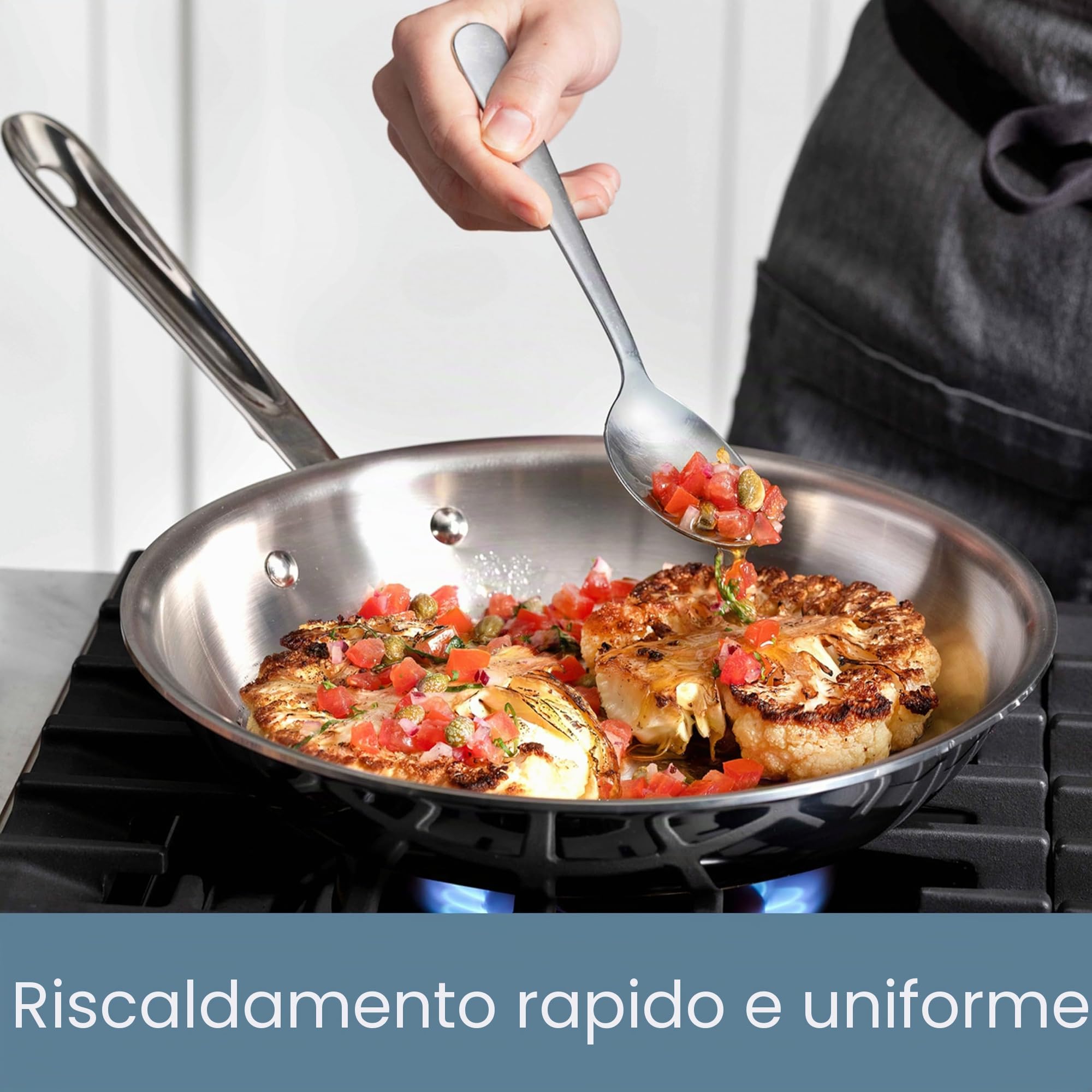 All-Clad D3 - Set di pentole e padelle in acciaio inox a tre strati, qualità professionale, 10 pezzi