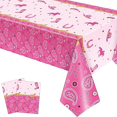 Miniatura 8 de Tudomro Mantel de fieltro rosa para fiesta de cumpleaños con temática de vaquera occidental, diseño de caballo de vaquera, para decoración de baby