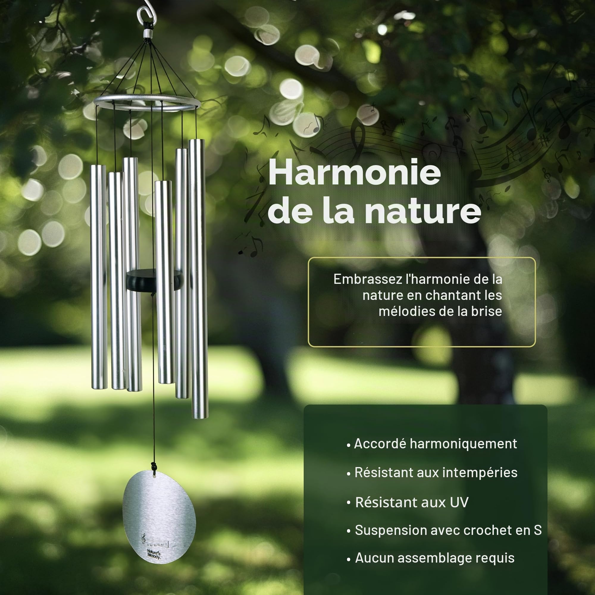 Nature Melody – Jeu de Sons Aureole Tunes – env. 42 Pouces Environ. 106 cm - Argent