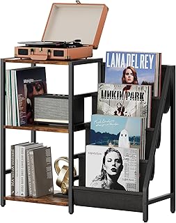 Record Player Stand, Turntable Stand with 3-Tier Vinyl Record Storage, Record Player Table Up to 200 Albums, Vinyl Record Holder Shelf Vinyl Record Storage Cabinet for Living Room, Bedroom, Office