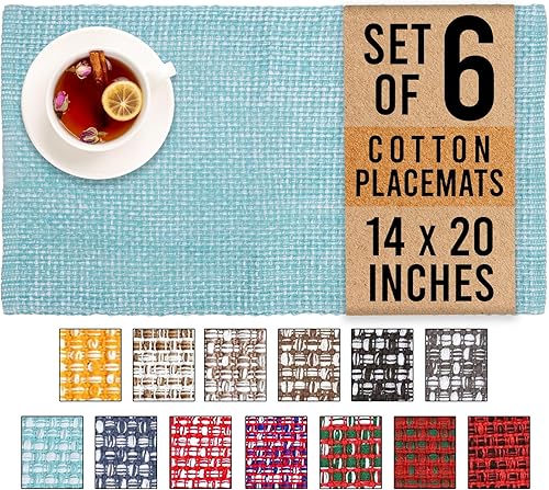 Urban Villa Manteles individuales para mesa de comedor, 100% algodón, 14 x 20 pulgadas, manteles individuales de gran tamaño, juego de 6 manteles