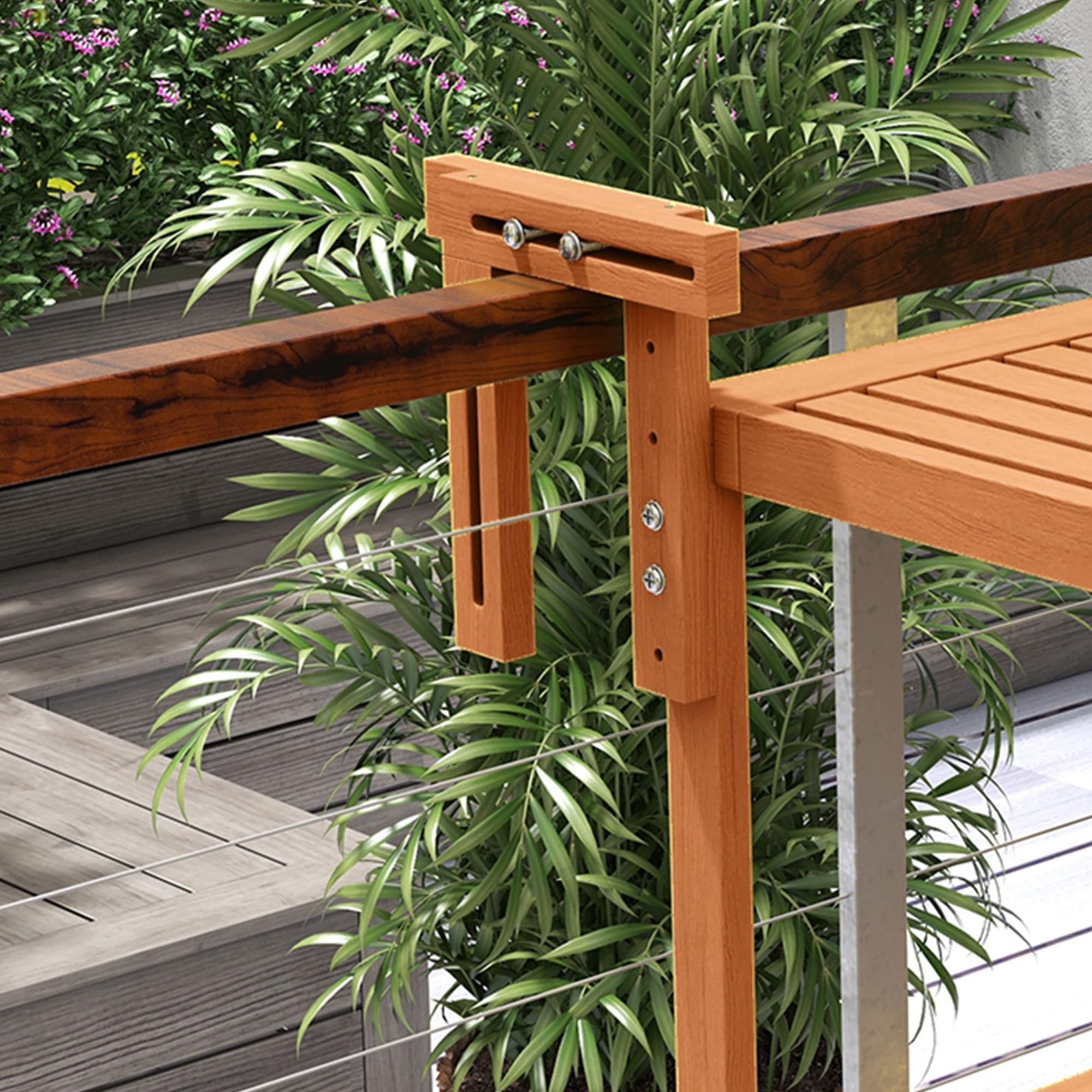 Outsunny Table de Balcon Suspendue Pliable Bois Plateau rectangulaire Hauteur réglable 68x65x40,5-55 cm Naturel