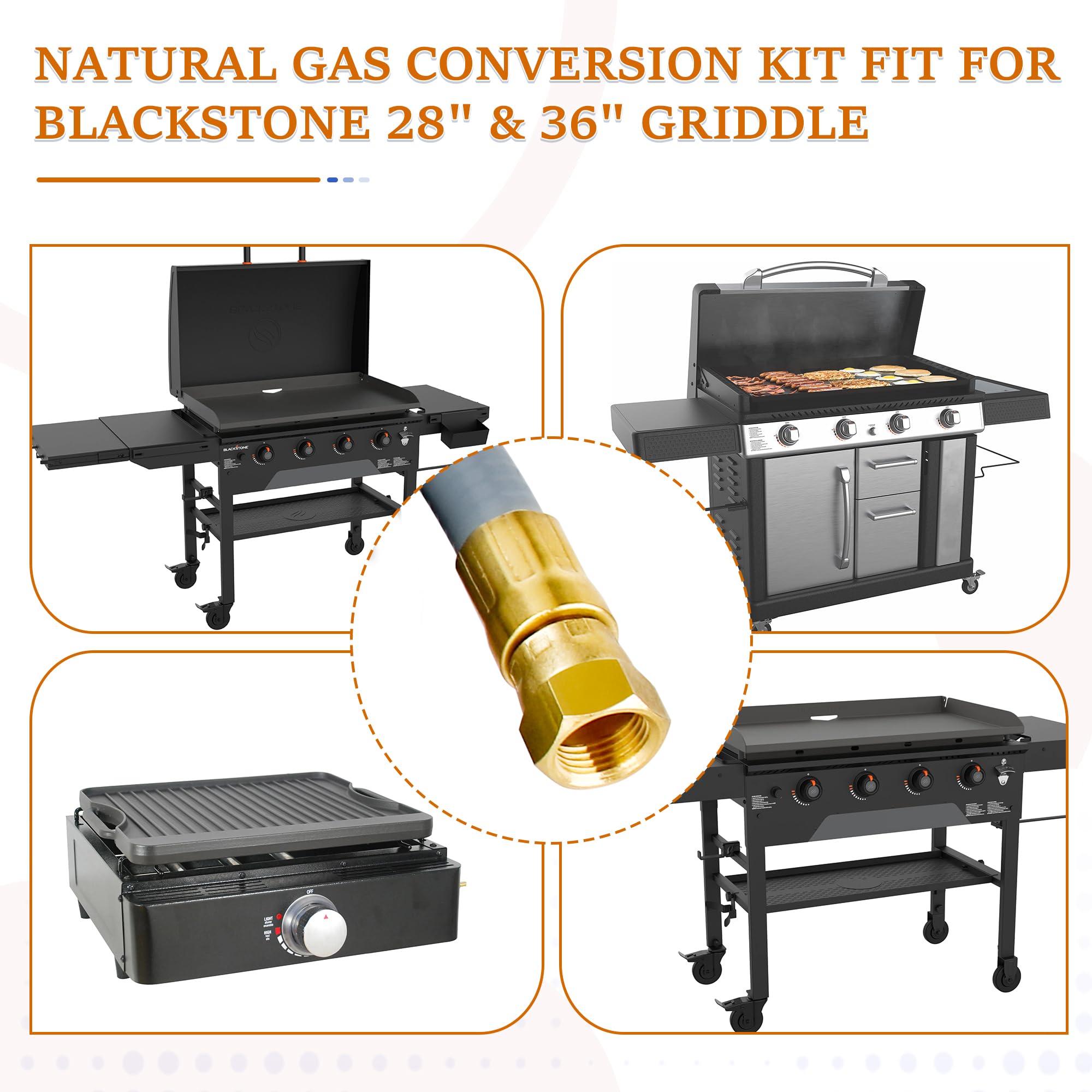 5249 - Kit de conversión de propano a gas natural para Blackstone de 28 pulgadas/36 pulgadas, combo de estufa, puerta trasera y estufa de recreación de un solo quemador, manguera de gas natural de 10