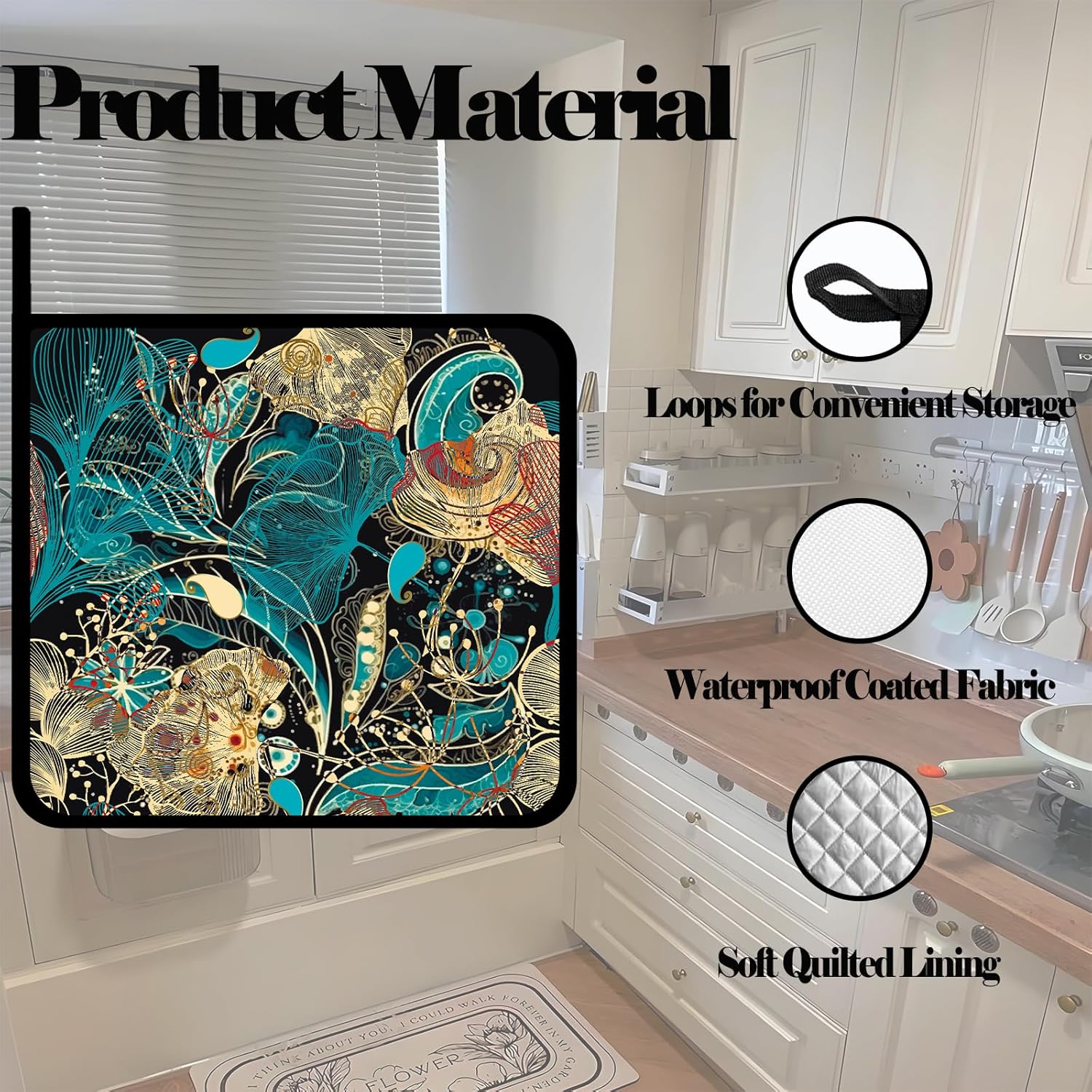 Vintage Floral Pot Holders Set of 2,Kitchen Heat Resistant Potholder for BBQ Cooking Baking,Food Hot Pad for Women Men - Image 3