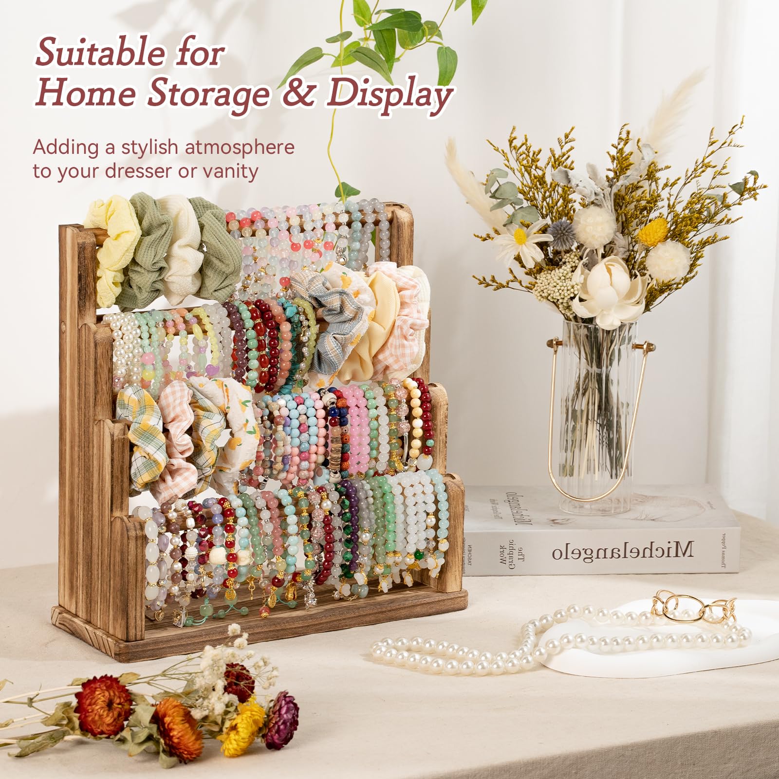 8-Tier Wooden Bracelet Display Stand - Holds 150-240 Bangles, Organizer For Retail Or Home