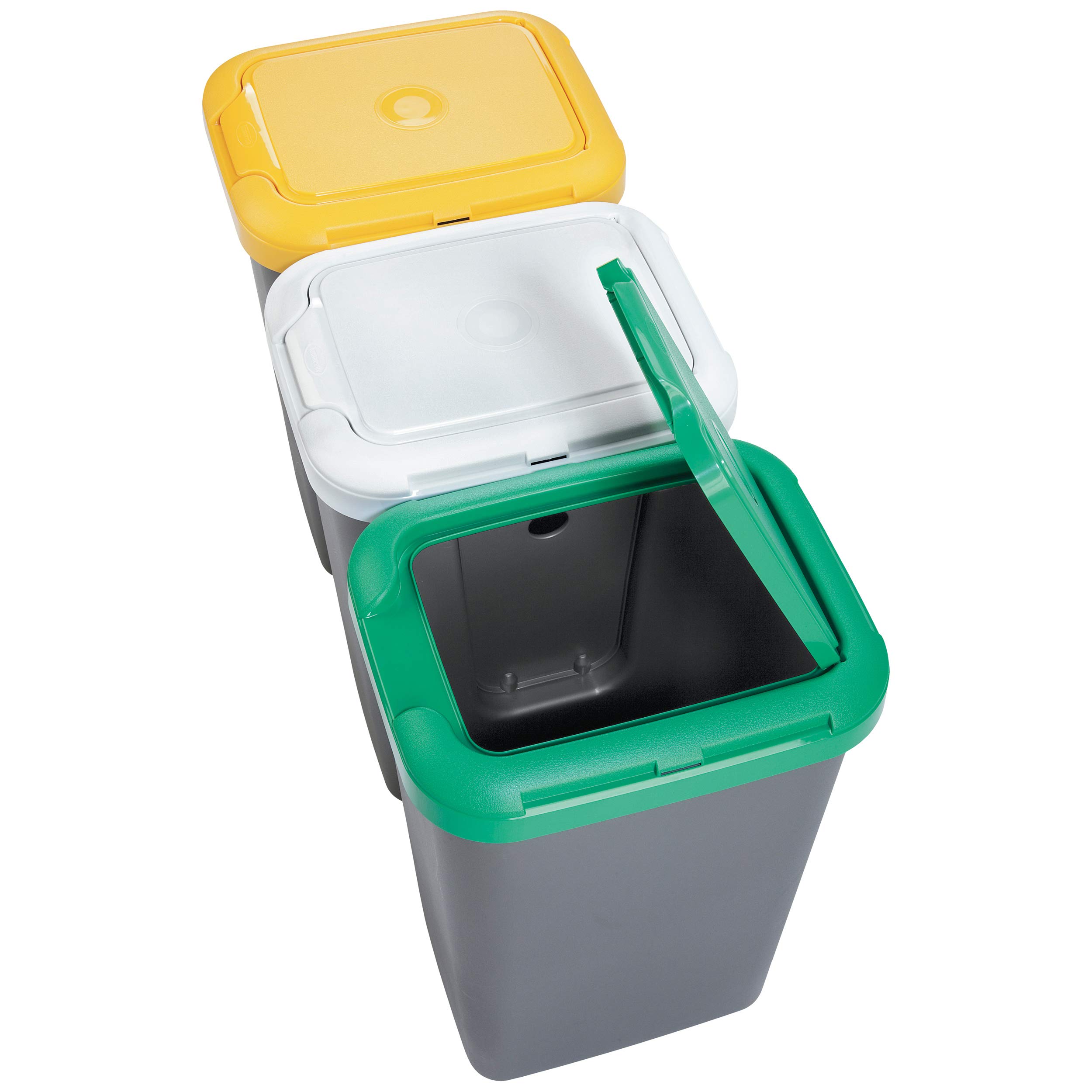 Papelera Reciclaje con 3 Compartimentos Ideal para Hogar/Oficina/Interior/Exterior, 75 litros Capacidad Total, 78.5 (Ancho) x 33 (Profundo) x 47.5 (Alto) Cms