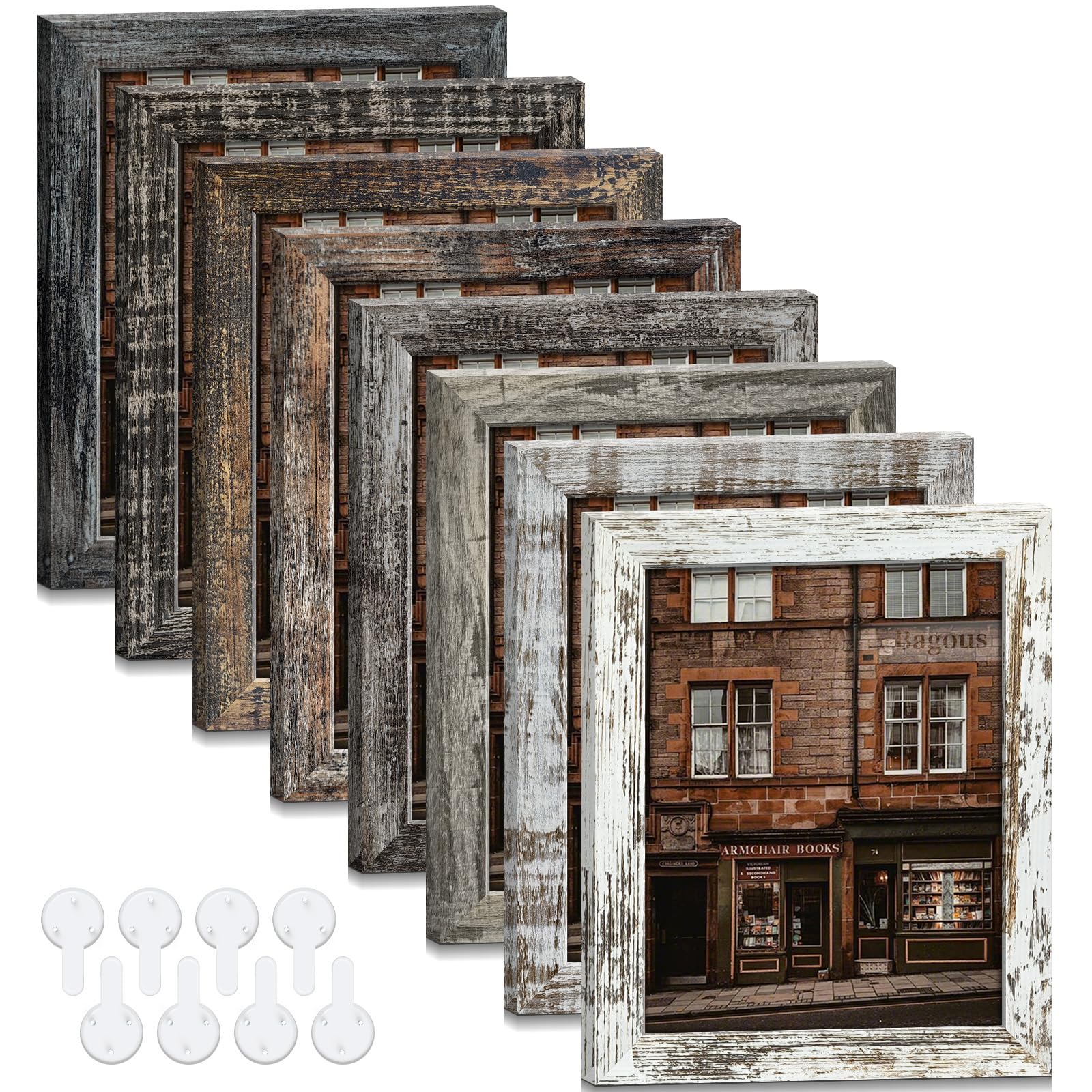 8x10 Picture Frames Set of 8, Vintage Rustic Farmhouse Style