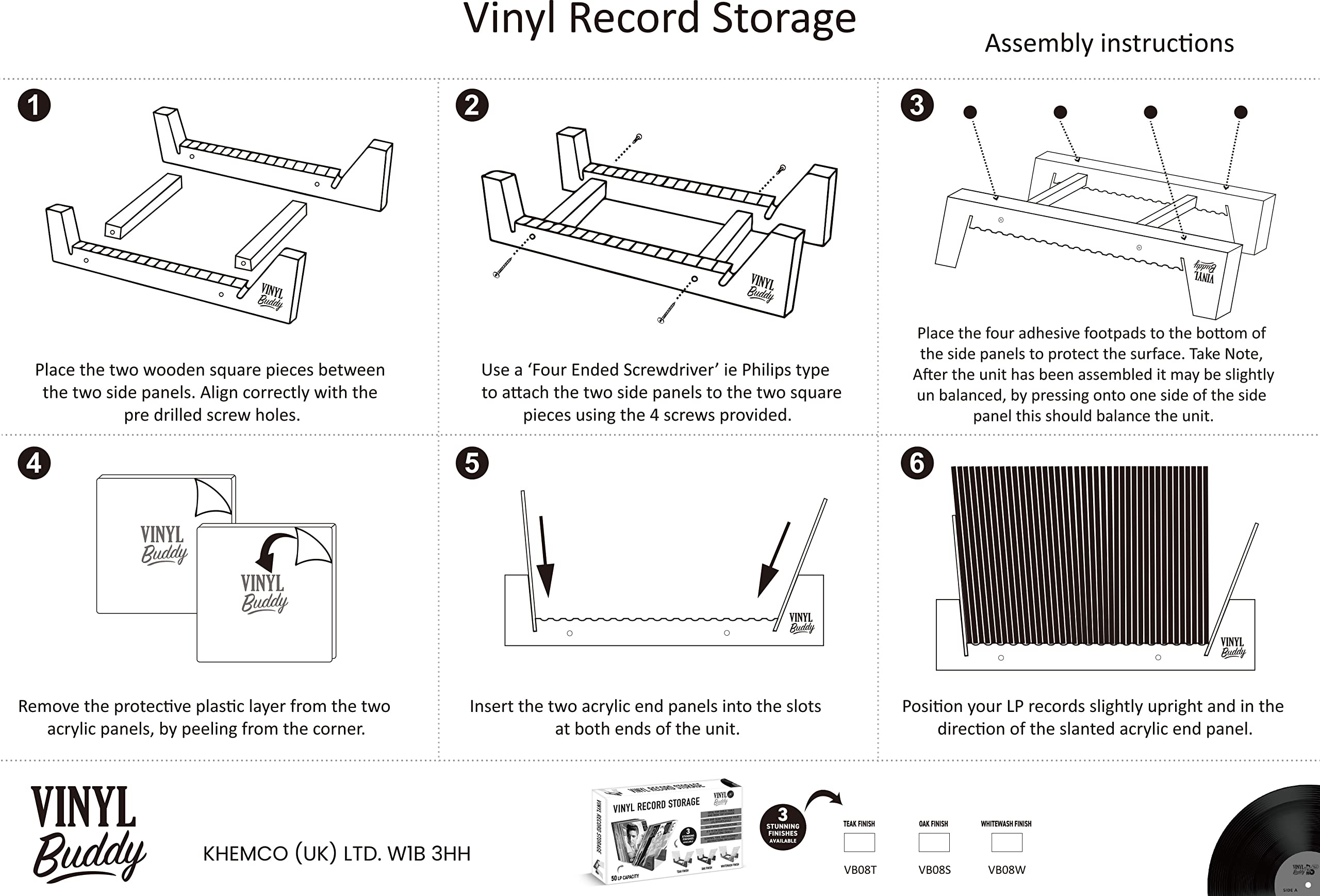 Rangement 50 Vinyles En Bois Avec Panneaux Acrylique - Valise Style Vintage Finition Teck, Chêne Ou Blanc
